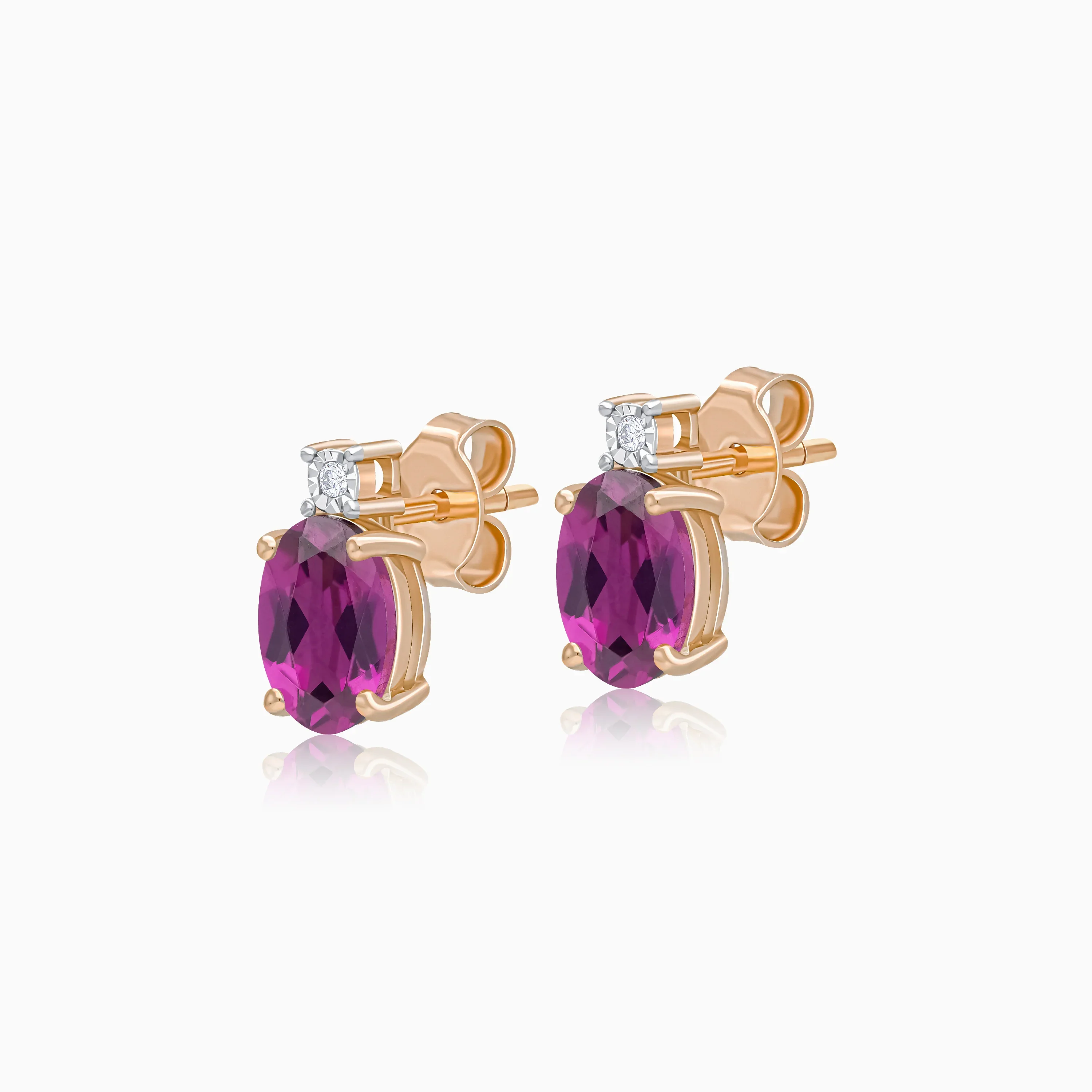 Chic Rose Gold Earrings with Rhodolite Garnet & Natural Diamonds | Colour Classic Collection - Image 2