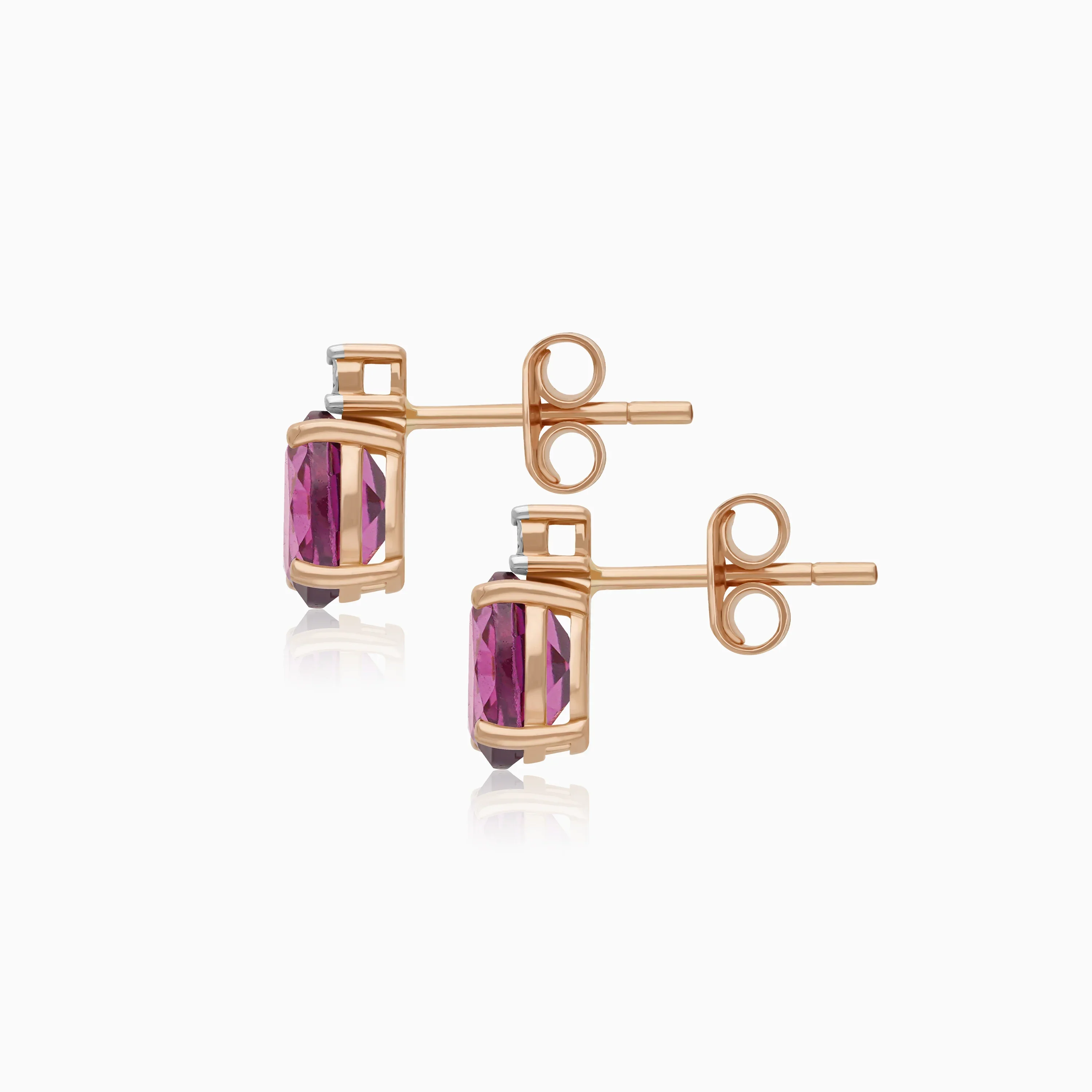 Chic Rose Gold Earrings with Rhodolite Garnet & Natural Diamonds | Colour Classic Collection - Image 3