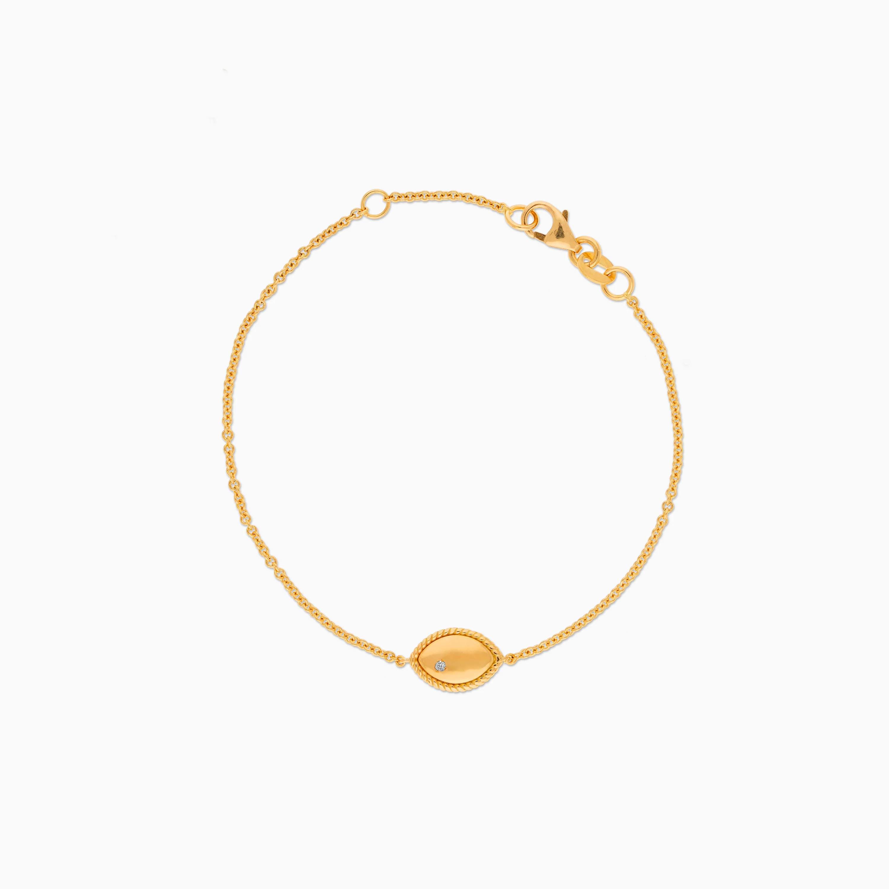 18k yellow gold bracelet for kids in marquise shape, decorated with single natural diamond stones - Image 3