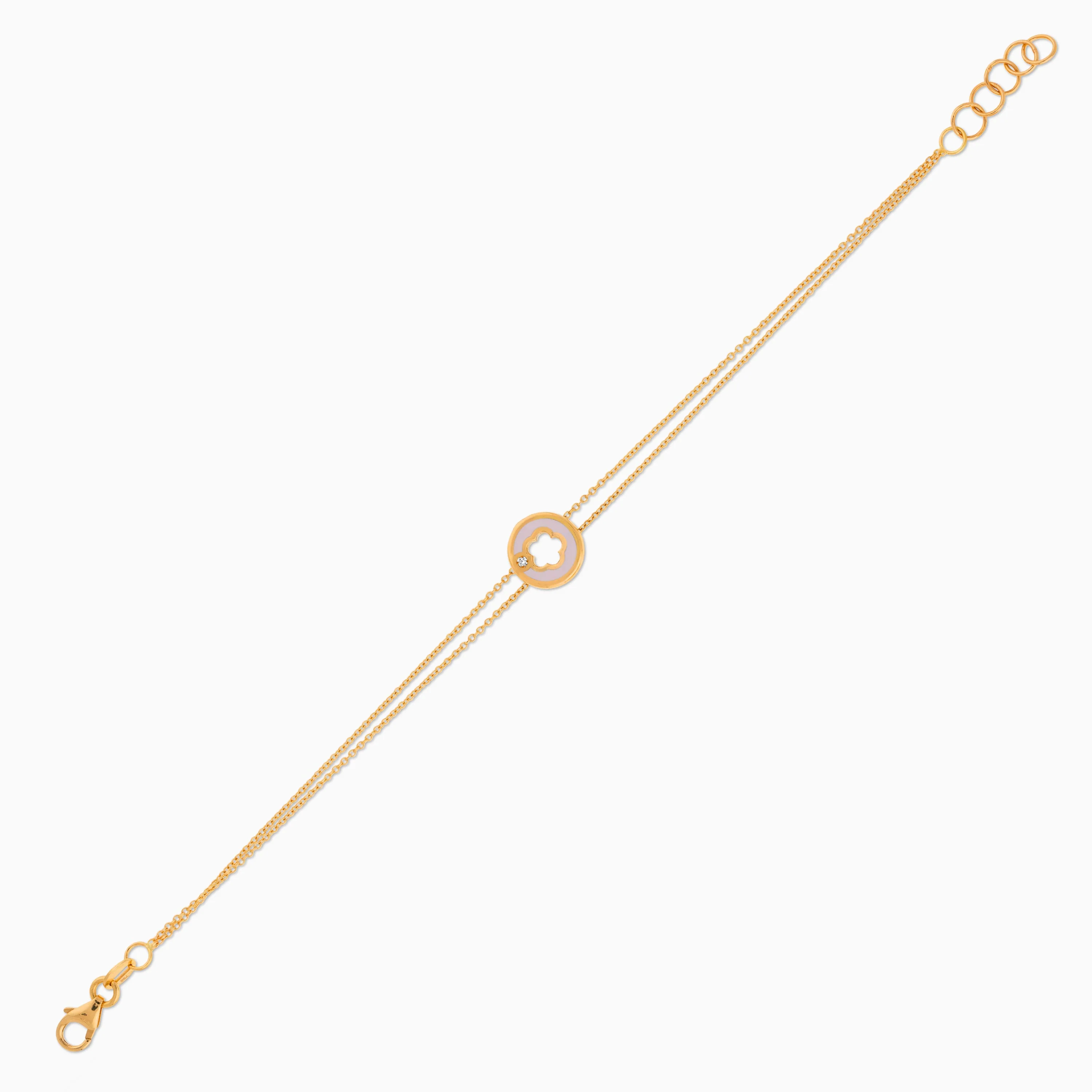 18K YELLOW GOLD BRACELET DECORATED BY NATURAL DIAMOND STONES AND PINK ENAMEL FOR KIDS - Image 2