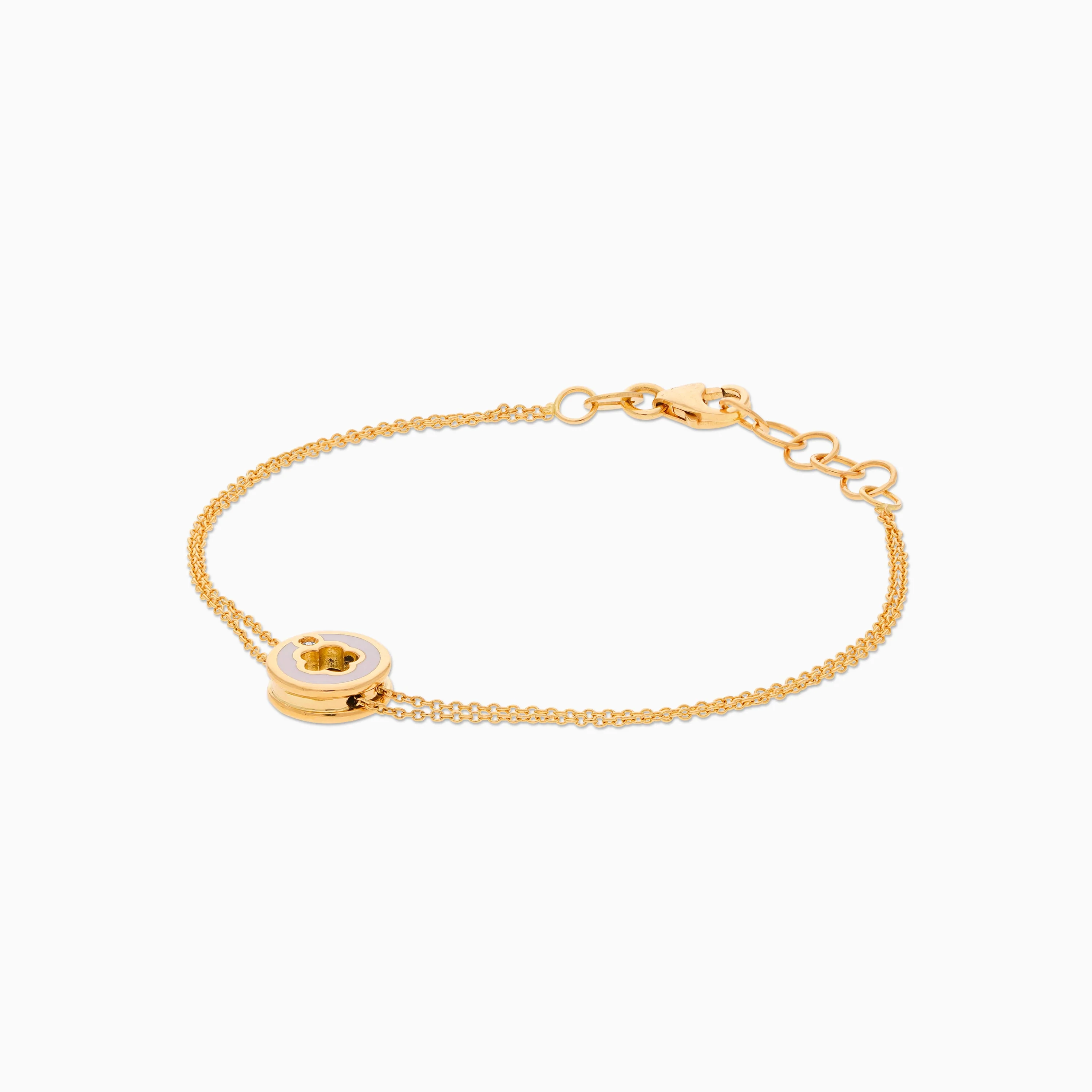 18K YELLOW GOLD BRACELET DECORATED BY NATURAL DIAMOND STONES AND PINK ENAMEL FOR KIDS - Image 3