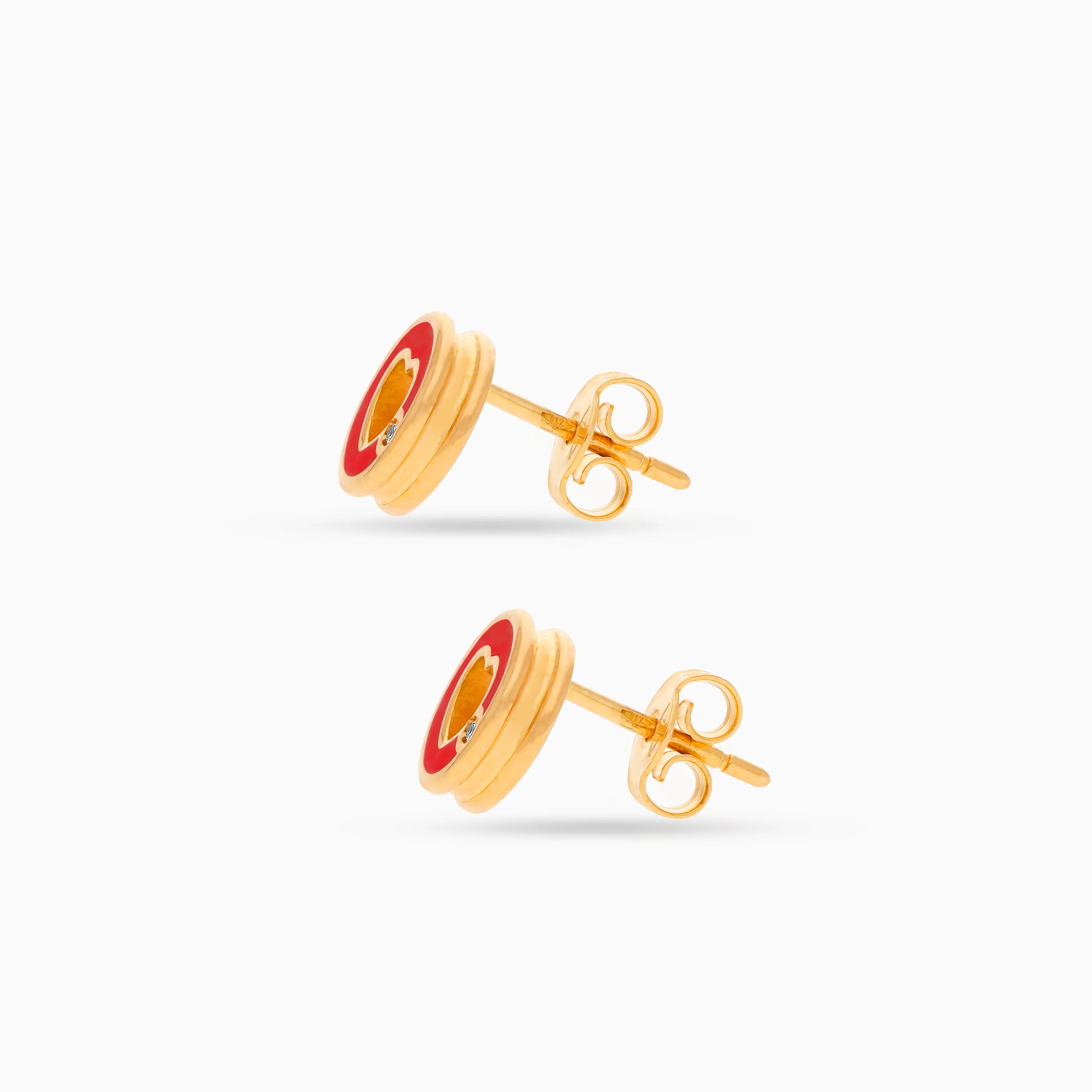 18K Yellow Gold Heart-Shaped Kids' Earrings with Natural Diamonds and Red Enamel – Lusi Collection - Image 3