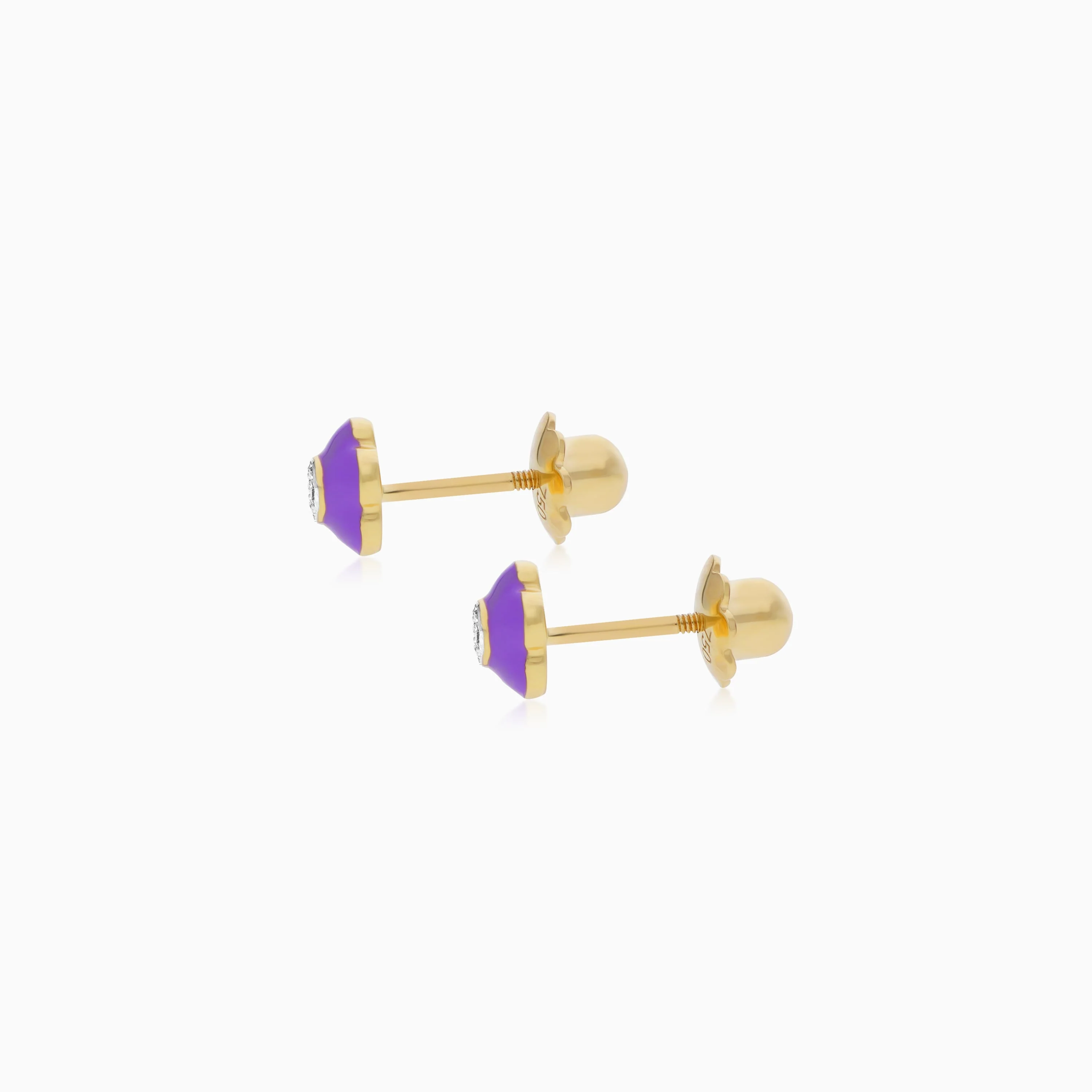 Floral Enamel Earrings in 18k Yellow Gold with Natural Diamonds | Alwan Kids Collection - Image 3
