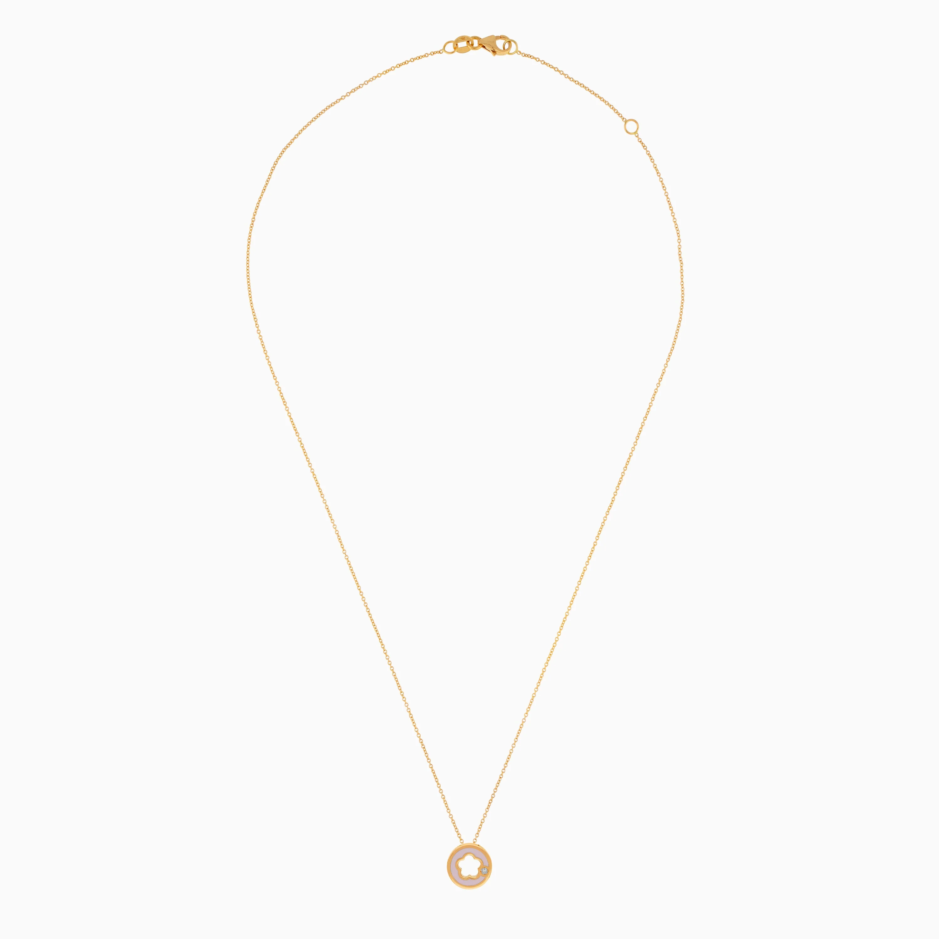 18K YELLOW GOLD NECKLACE DECORATED BY NATURAL DIAMOND STONES AND PINK ENAMEL FOR KIDS - Image 2