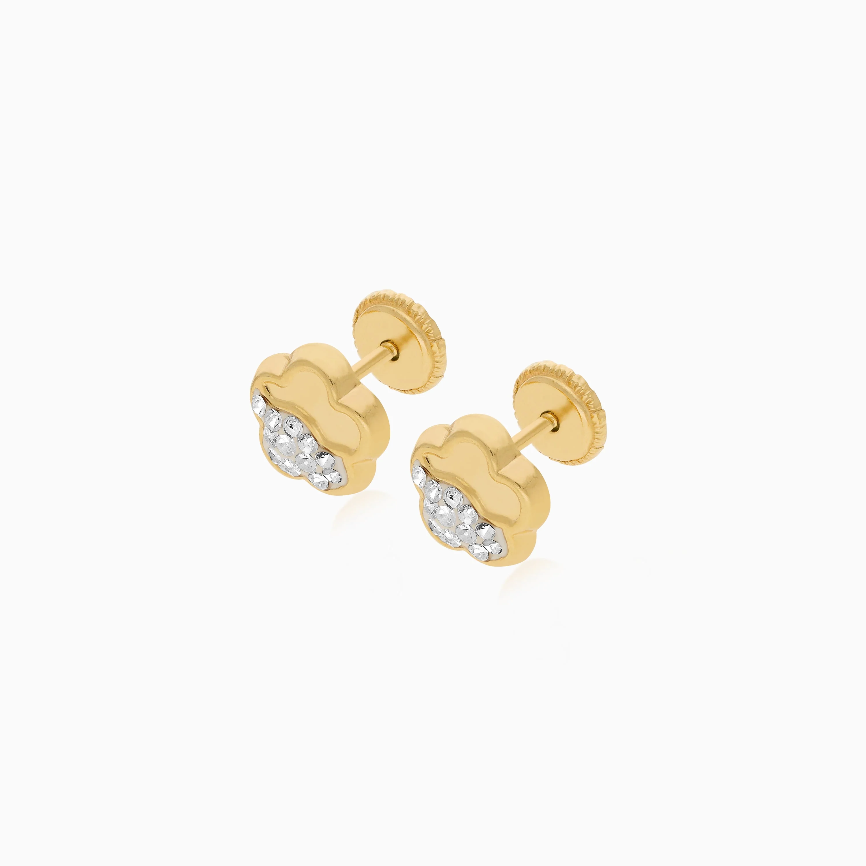 18k Yellow Gold Flower Shaped Stud Earrings with Zircon Stones | Spanish Kids Collection - Image 2