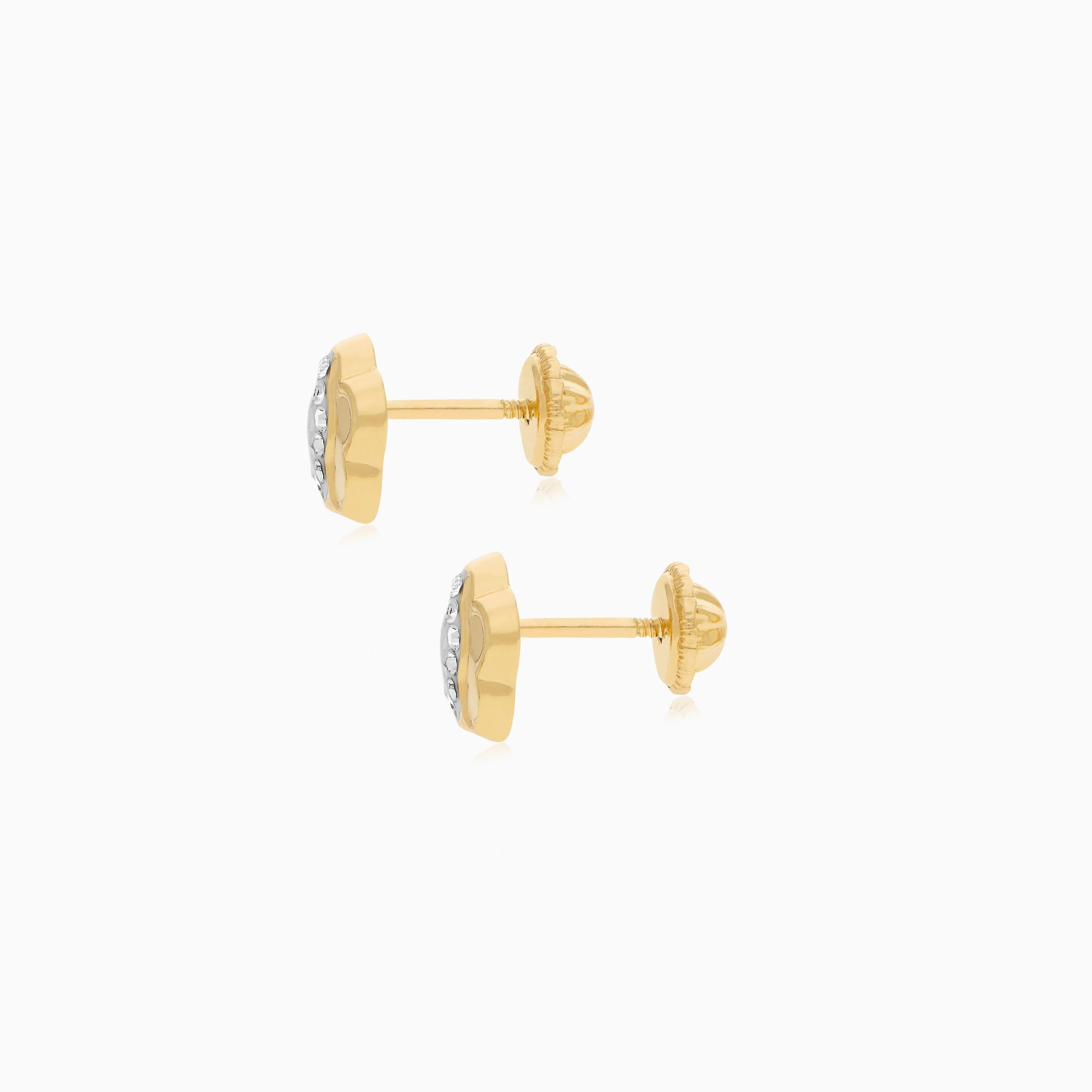 18k Yellow Gold Flower Shaped Stud Earrings with Zircon Stones | Spanish Kids Collection - Image 3