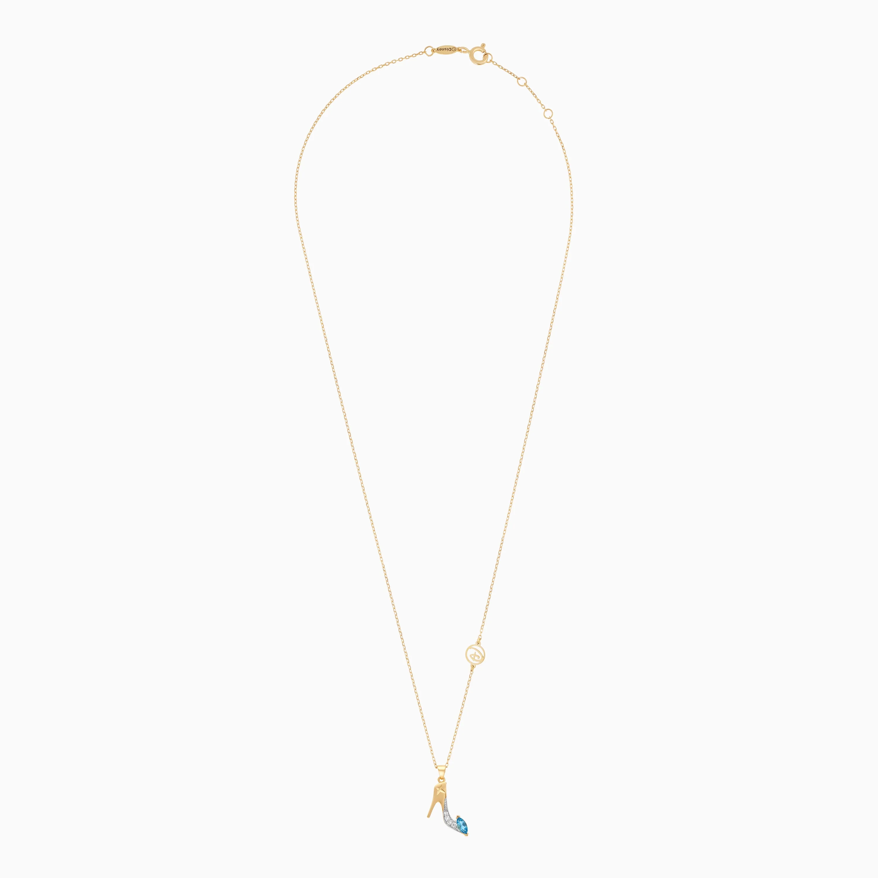 Disney Princess Cinderella Shoe Necklace in 18k Yellow Gold with Diamonds & Blue Topaz | Disney Collection - Image 2