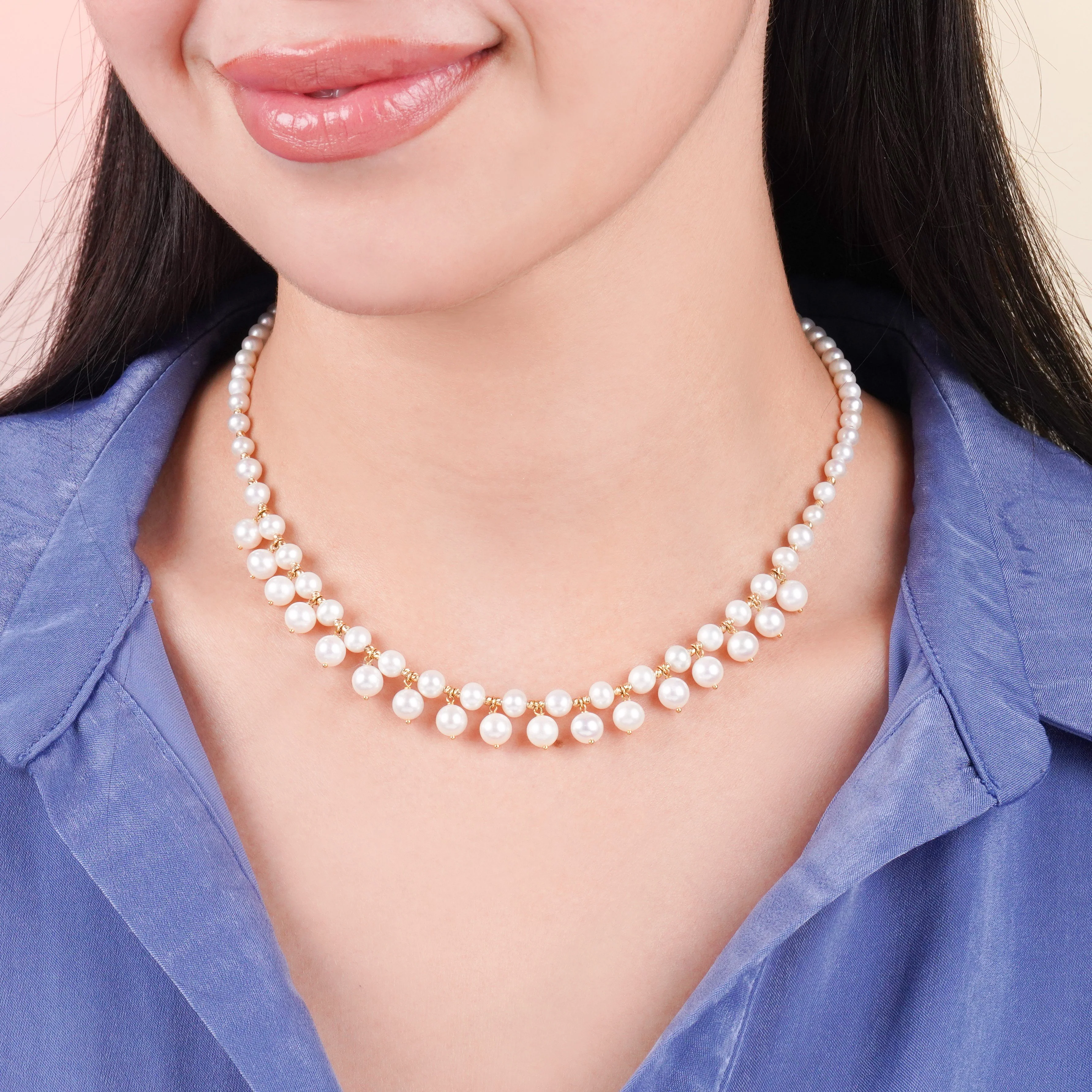 Classic Round Pearl Necklace in 18k Yellow Gold | Danah Collection - Image 2