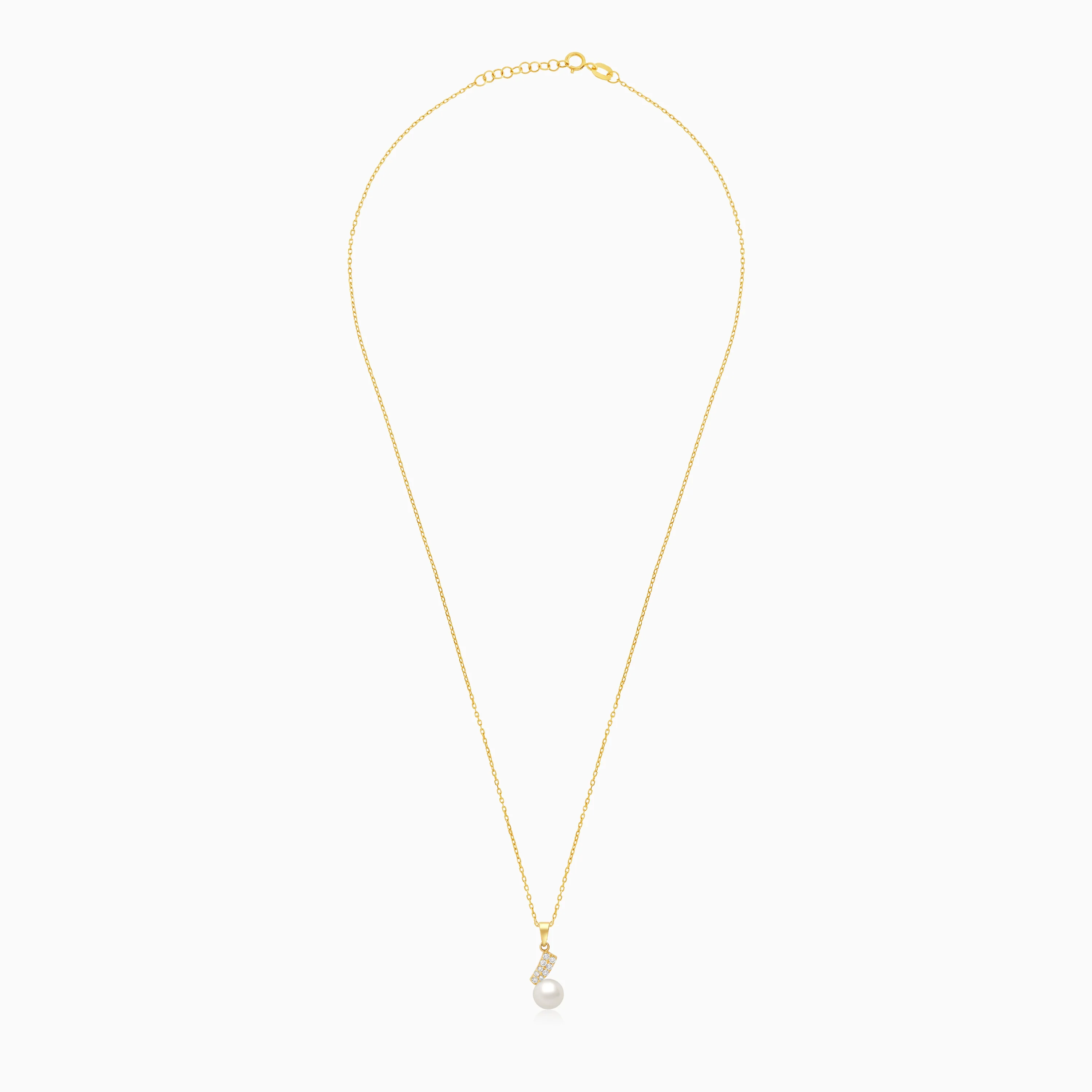 18k yellow gold necklace decorated by zircon stones and hanging single pearl | Danah Collection - Image 3