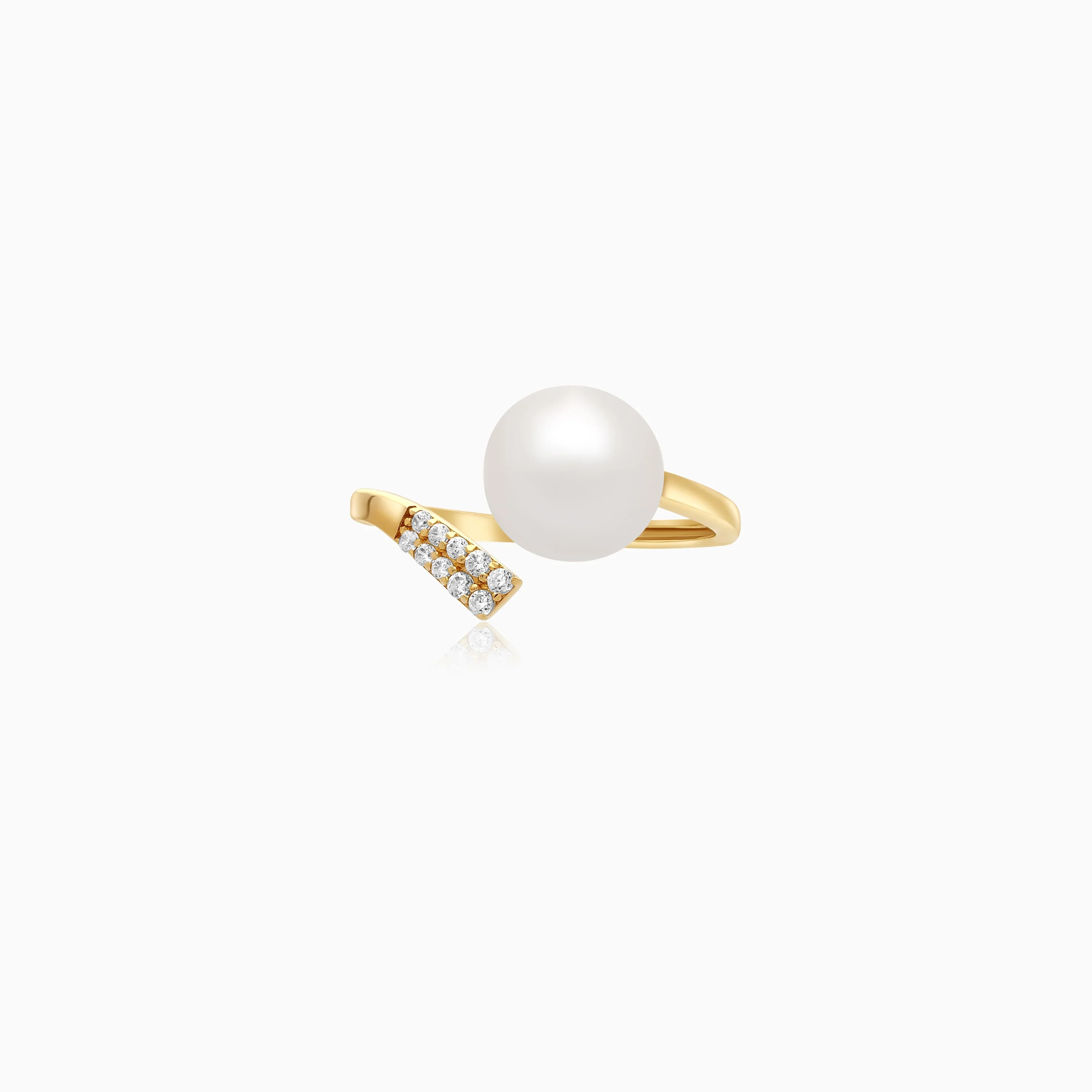 18k yellow gold open ring decorated with single pearl and zircon stones | Danah Collection - Image 3
