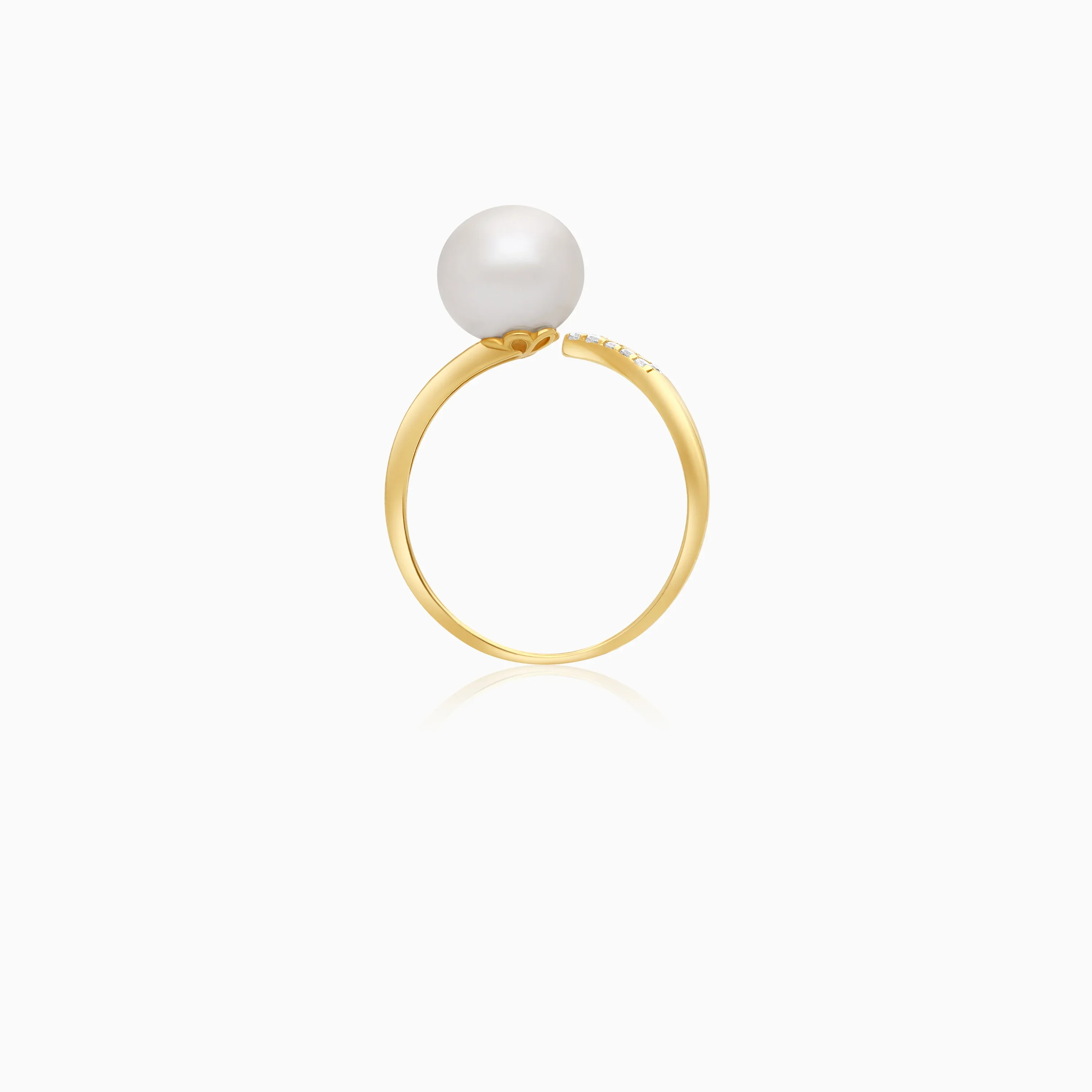 18k yellow gold open ring decorated with single pearl and zircon stones | Danah Collection - Image 4