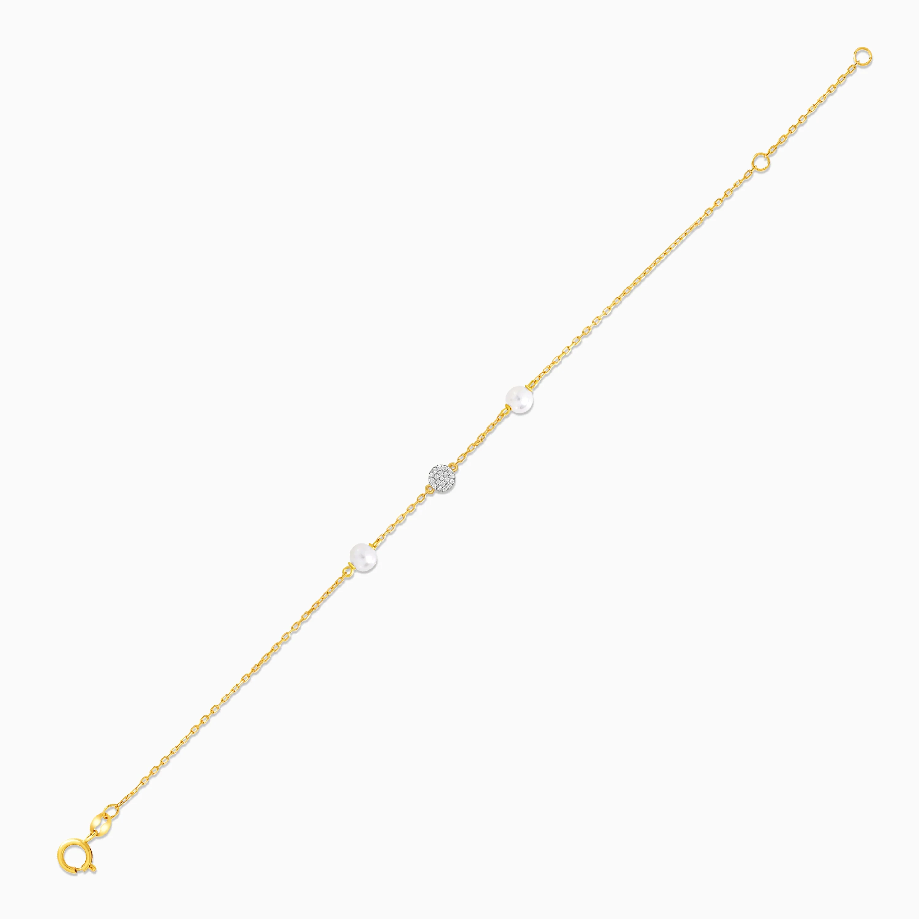 Danah Collection 18K Yellow Gold Bracelet with Natural Diamond-Centered Circle and Pearls - Image 3