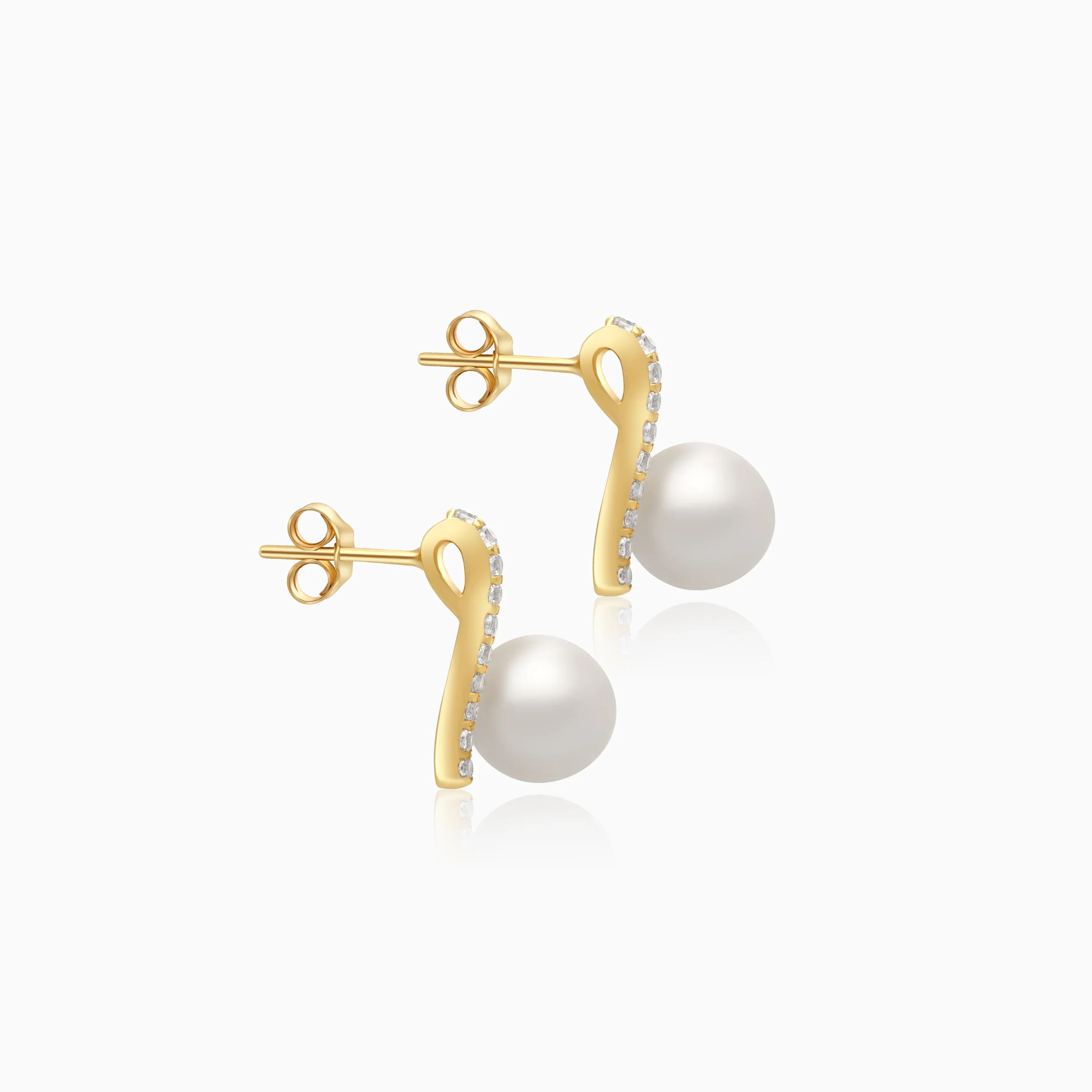 Danah yellow gold earrings 18 karat with pearls and zircon stones - Image 3