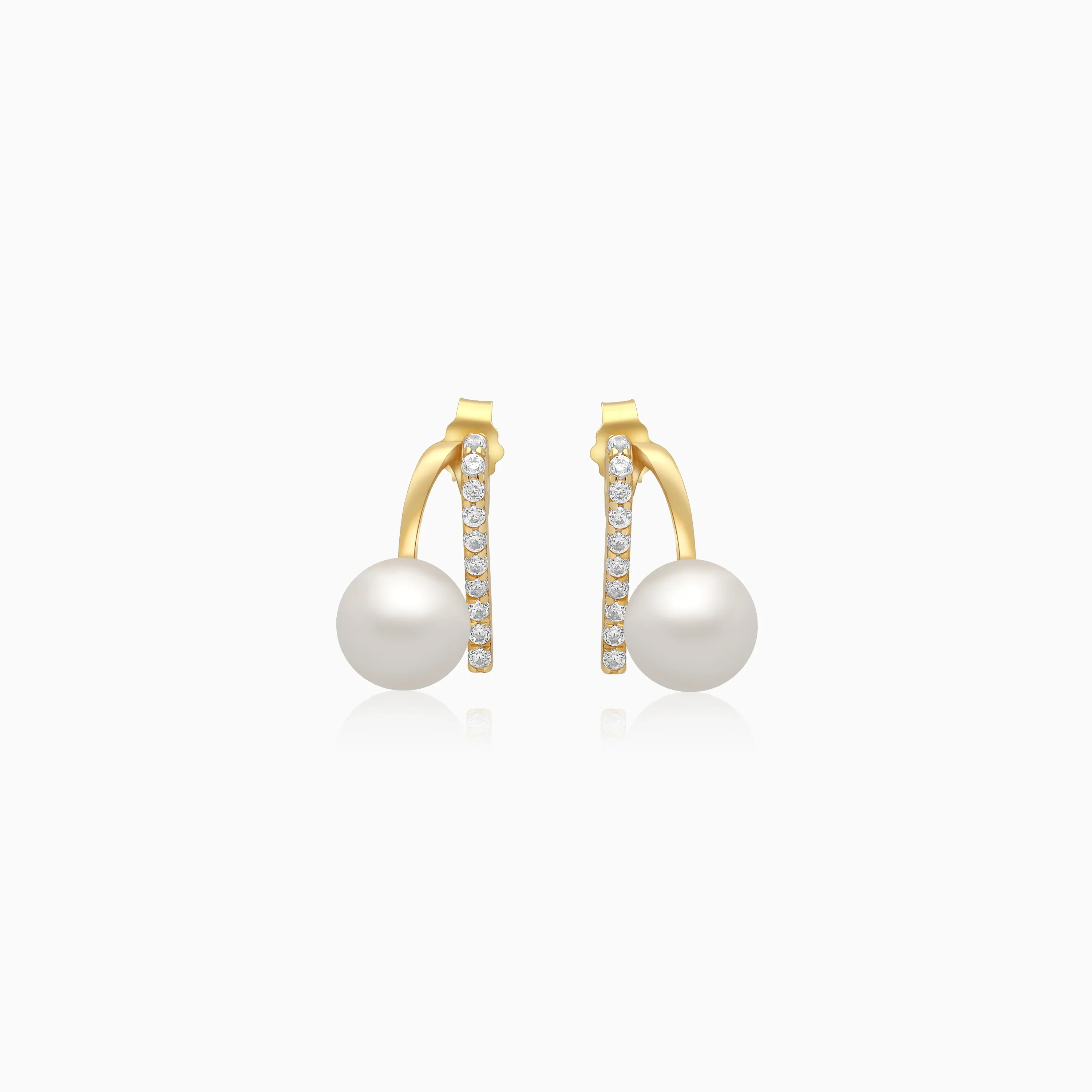 Danah yellow gold earrings 18 karat with pearls and zircon stones - Image 4