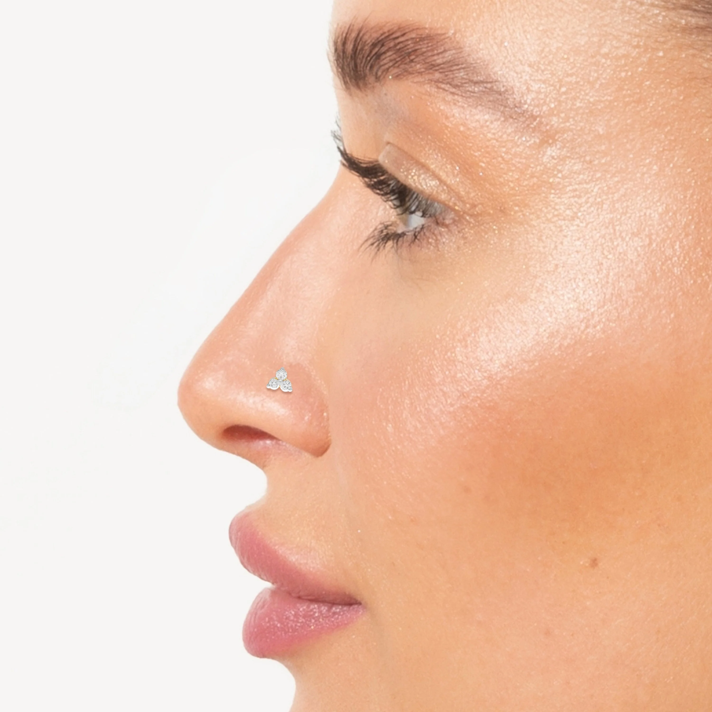 18K Yellow Gold Nose Stud Embellished with Natural Diamonds - Image 2