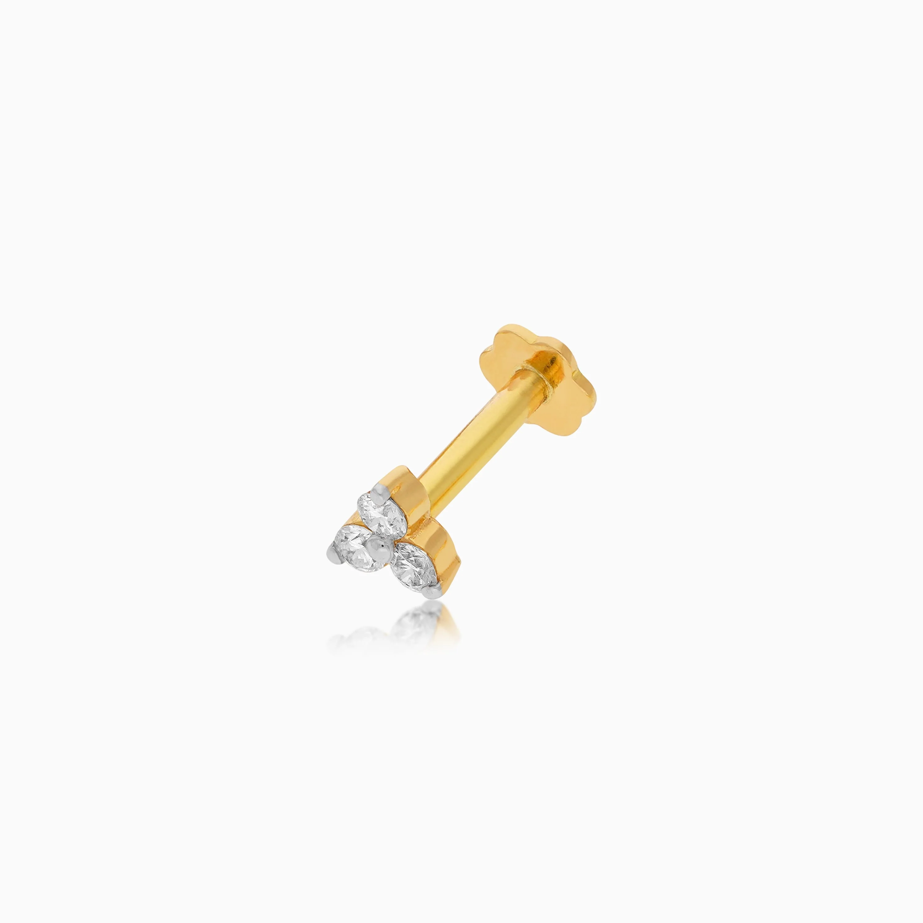 18K Yellow Gold Nose Stud Embellished with Natural Diamonds - Image 3
