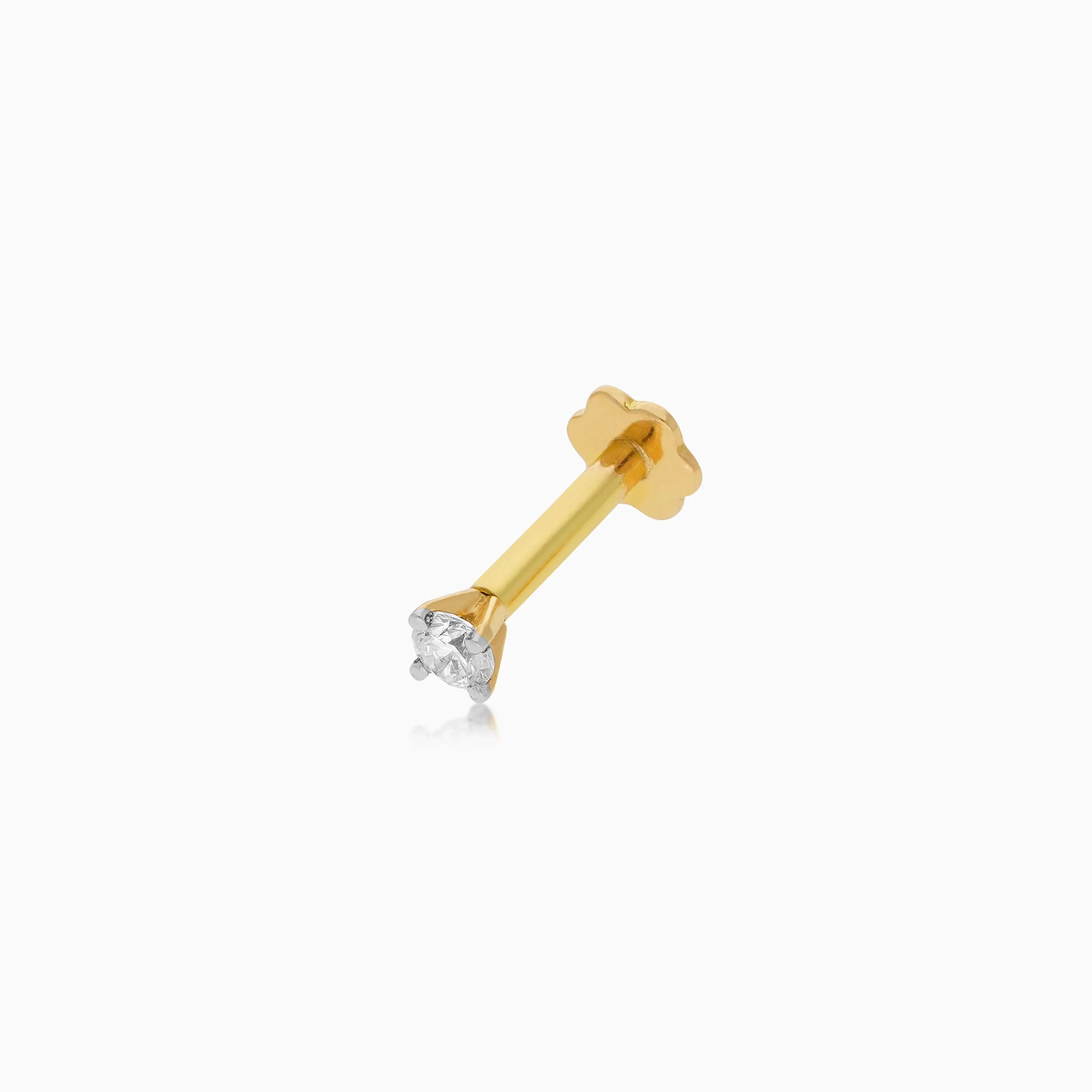 18k Yellow Gold Nose Pin with Single Natural Diamond - Image 3