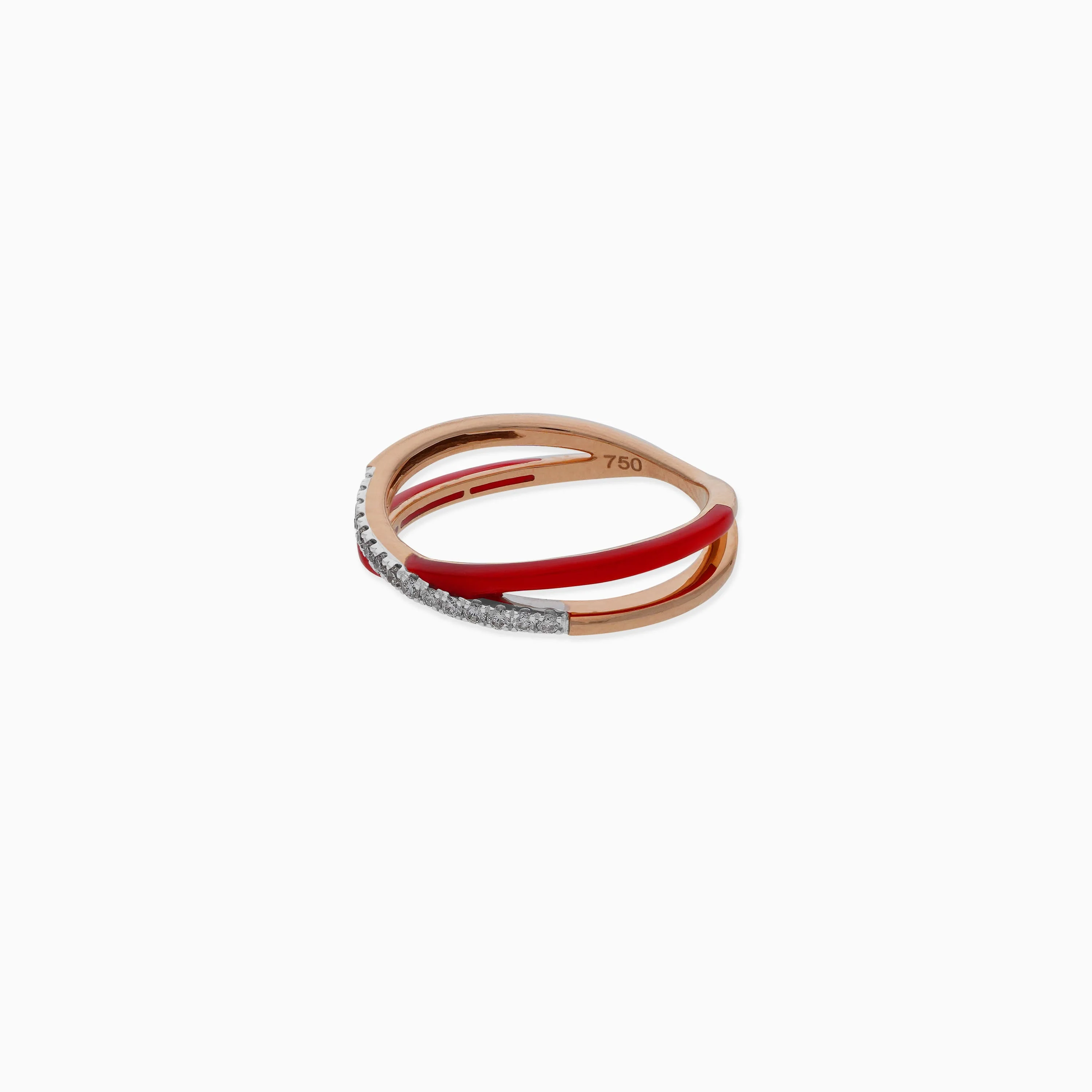 18K Rose Gold Ring with Diamonds and Red Ceramic | Alwan Collection - Image 3