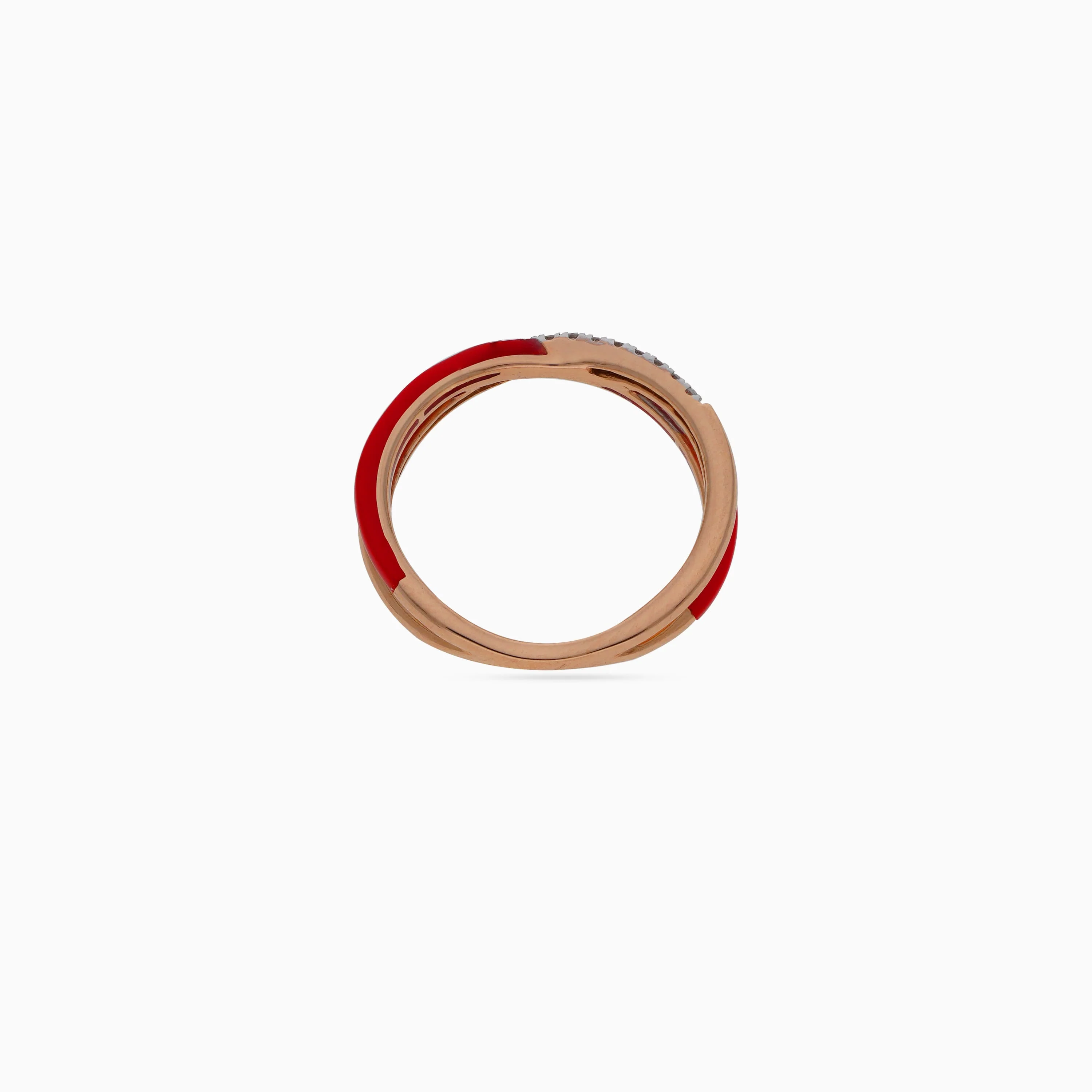 18K Rose Gold Ring with Diamonds and Red Ceramic | Alwan Collection - Image 4
