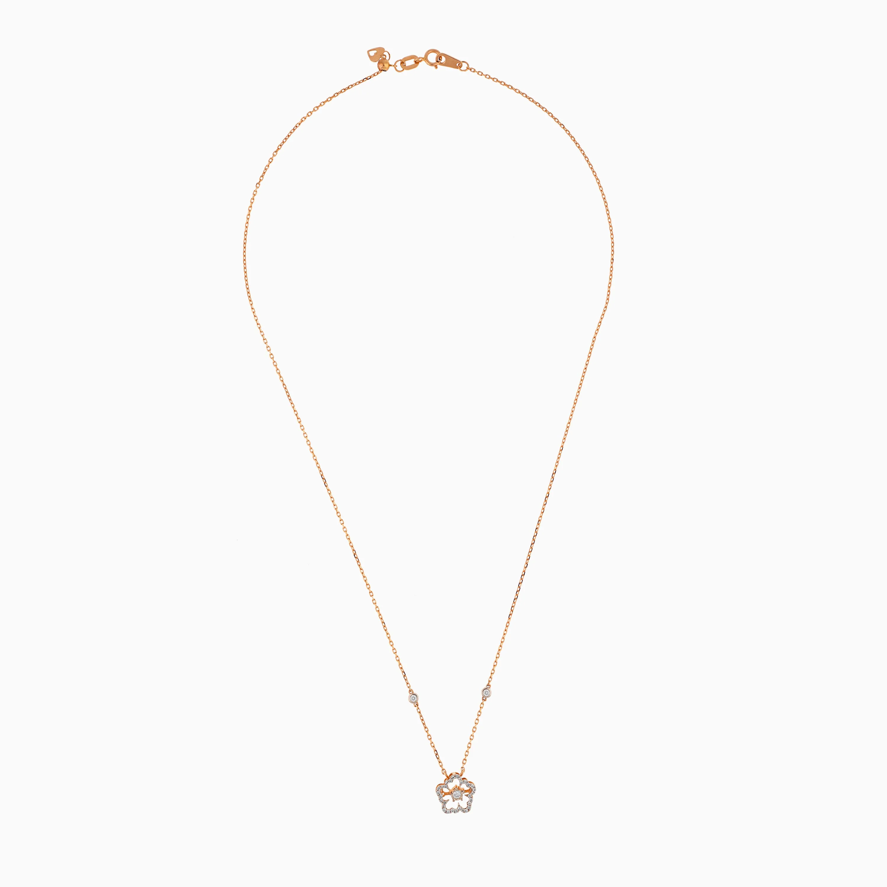 18K Rose Gold Flower Necklace with Dancing Natural Diamonds | Dancing Diamond Collection - Image 3