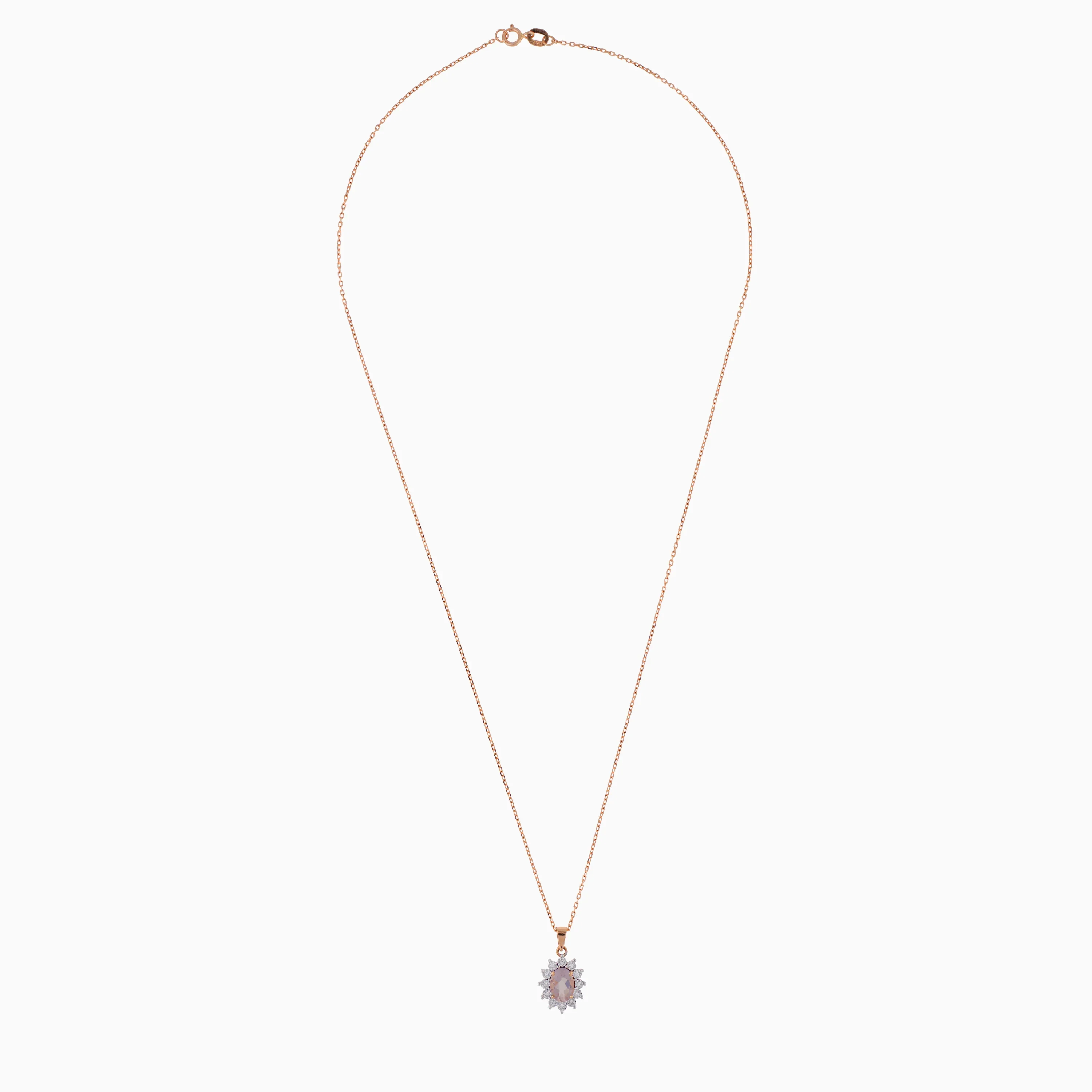 18K Rose Gold Necklace with Natural Diamonds & Rose Quartz | Diana Collection - Image 3