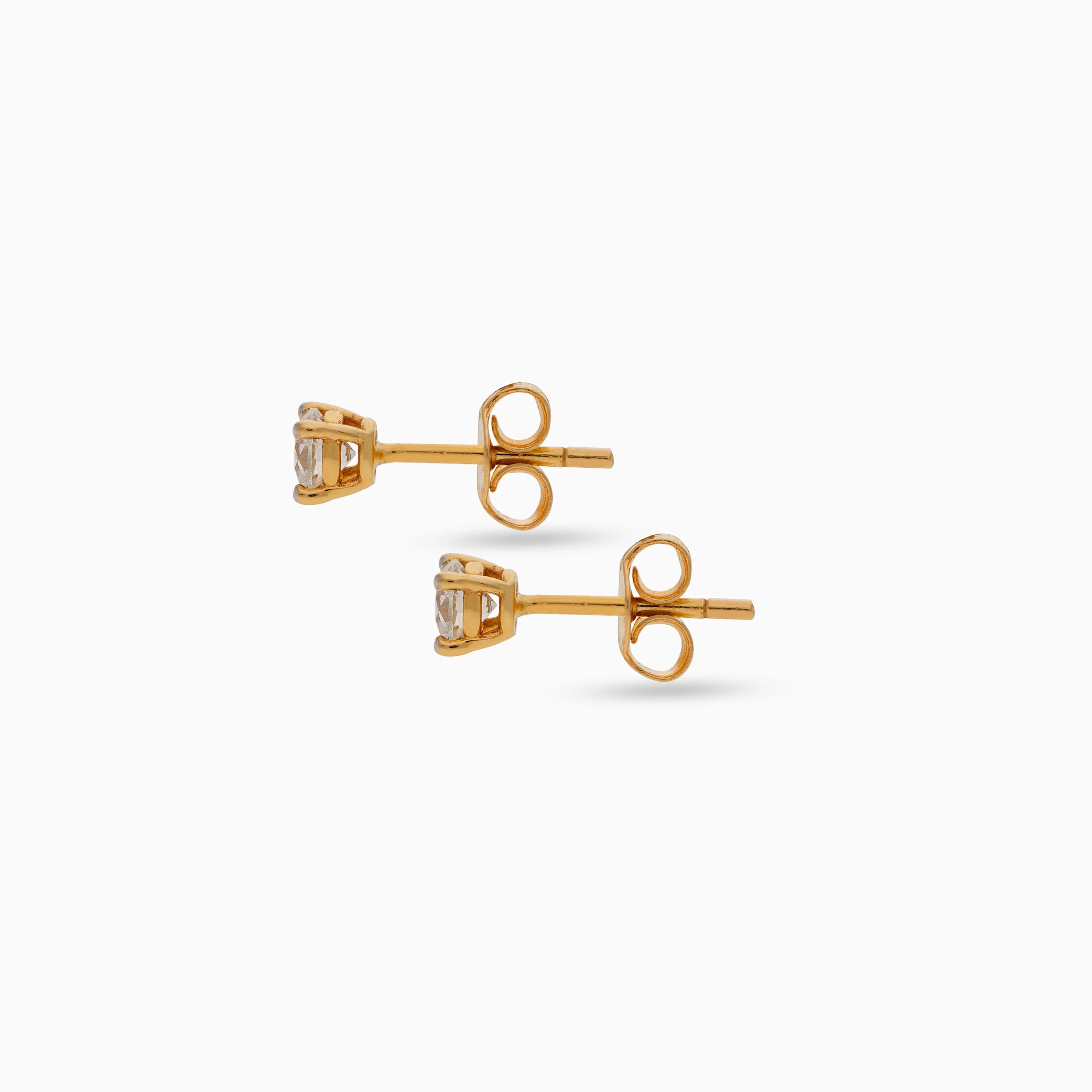 18K Yellow Gold Stud Earrings with Solitaire Natural Diamond - Image 4