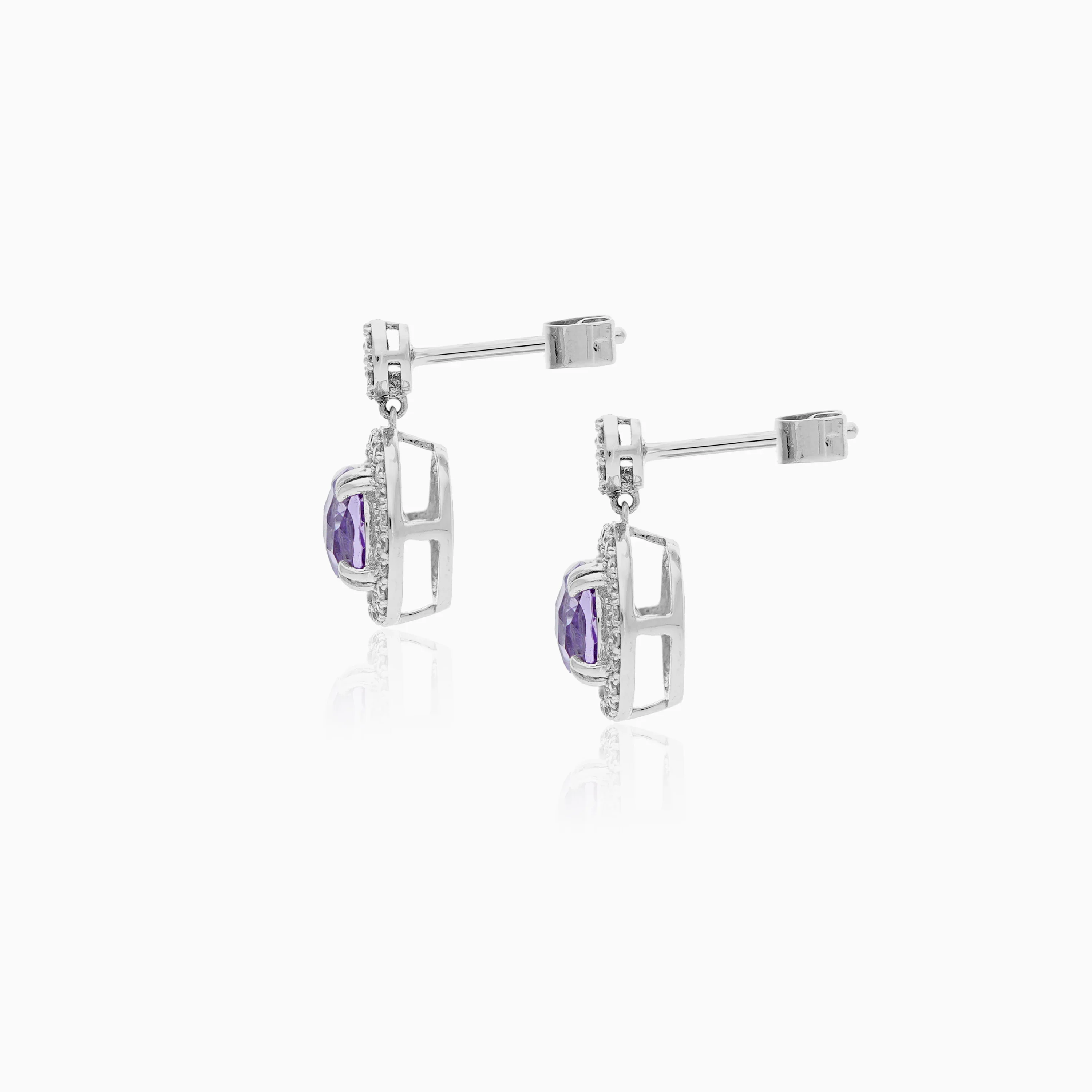 18k White Gold Earrings with Diamonds and Amethyst I Rabiya Collection - Image 3