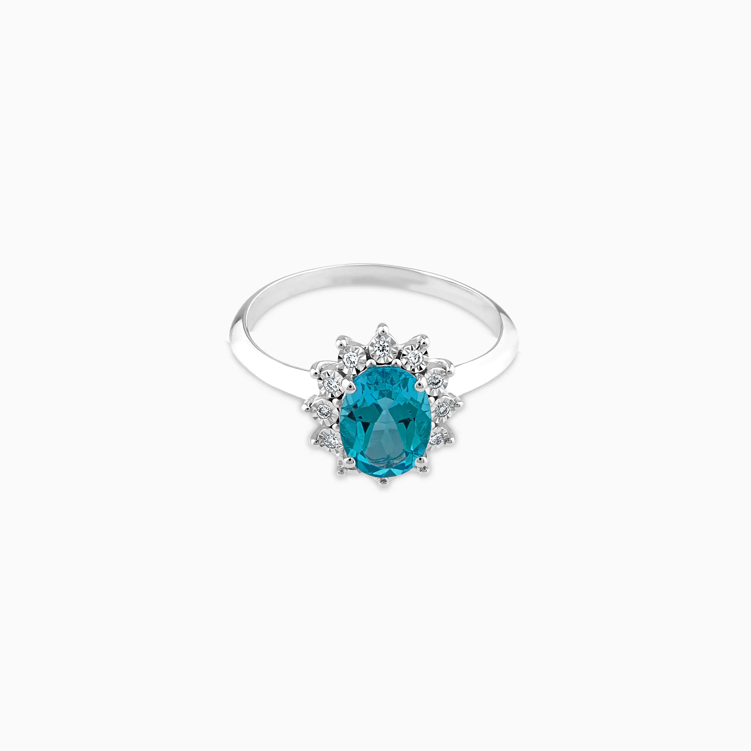 18K White Gold Ring with Natural Swiss Blue Topaz and Diamonds | Diana Collection - Image 3