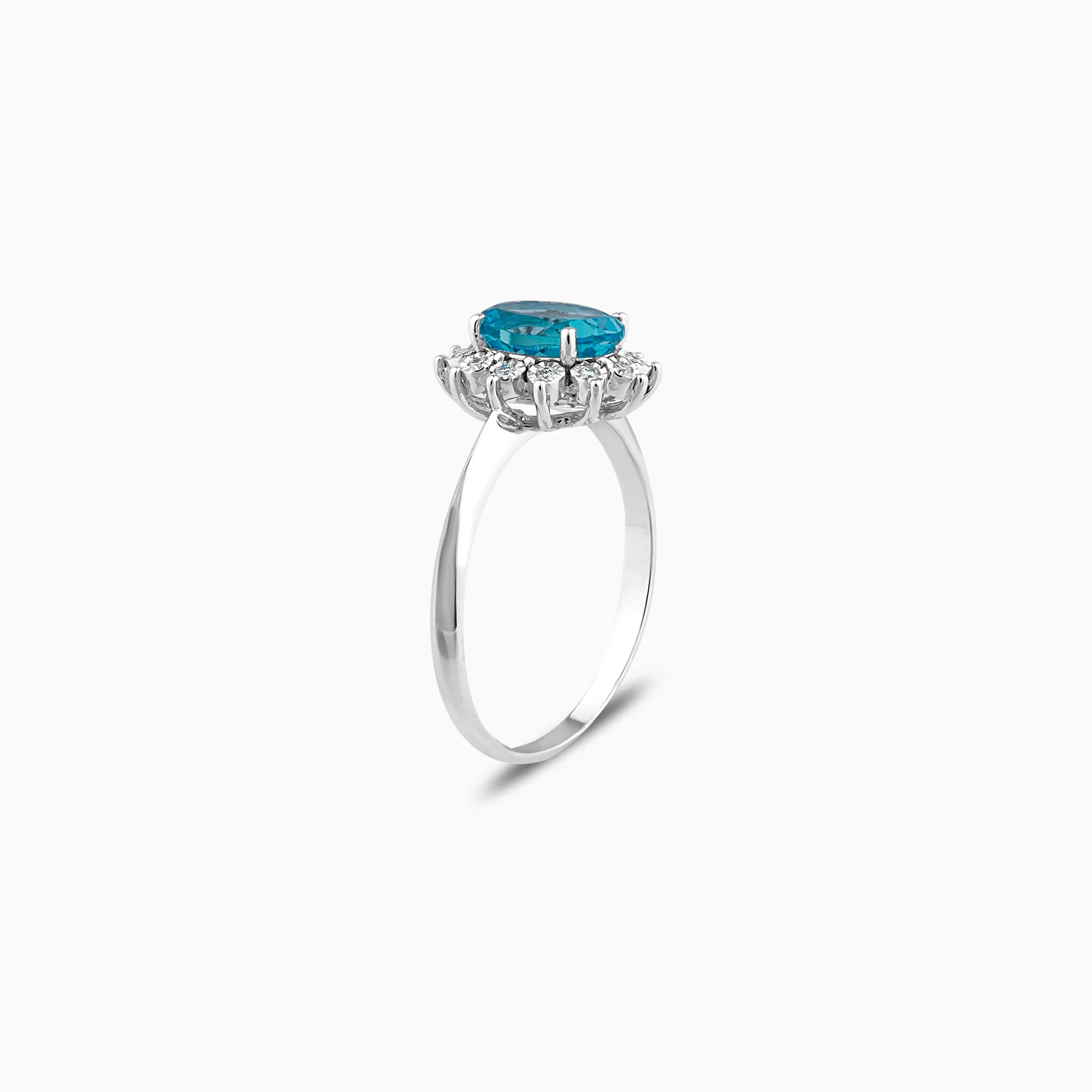 18K White Gold Ring with Natural Swiss Blue Topaz and Diamonds | Diana Collection - Image 4