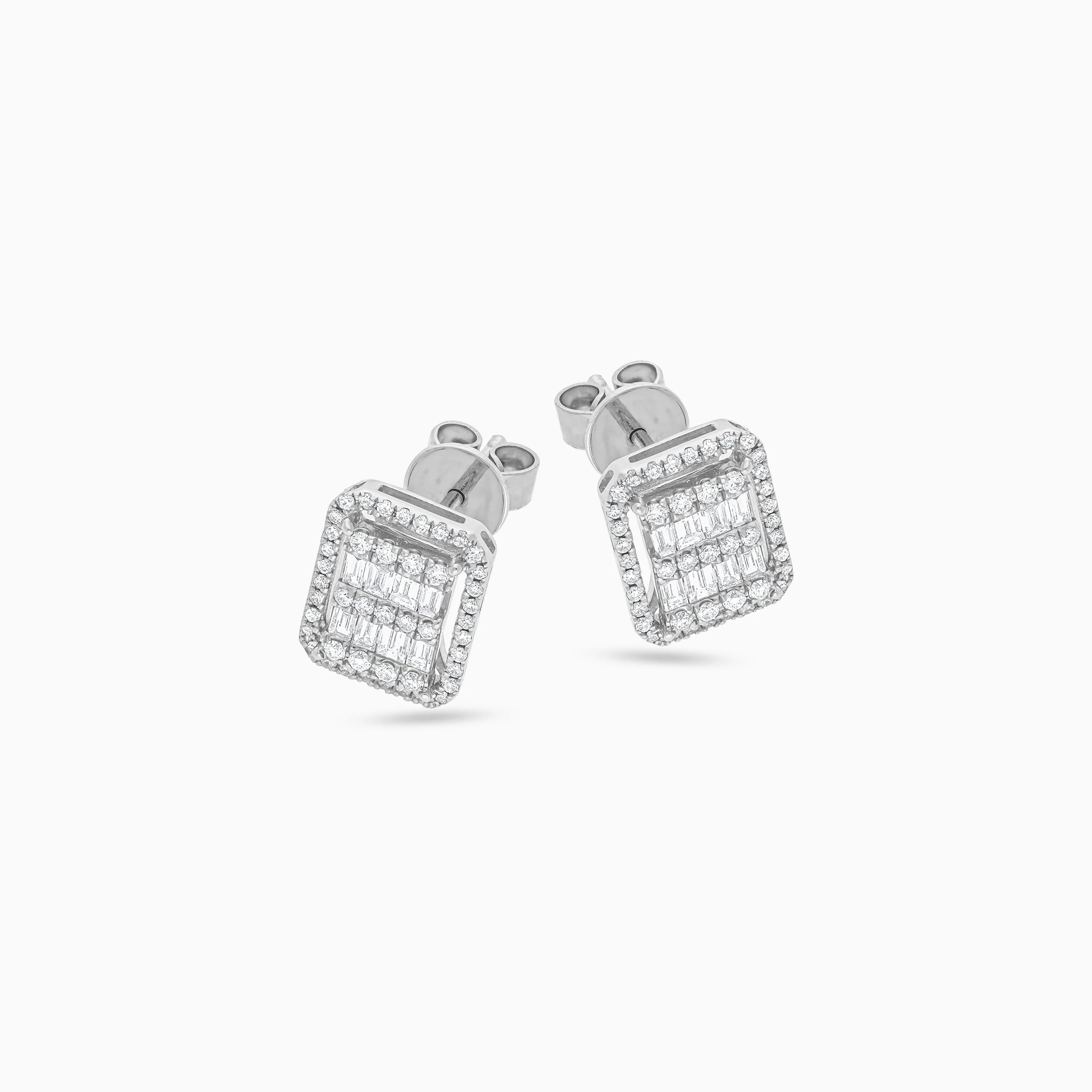 18K White Gold Rectangle-Shaped Stud Earrings with Natural Diamonds – Carré Collection - Image 3