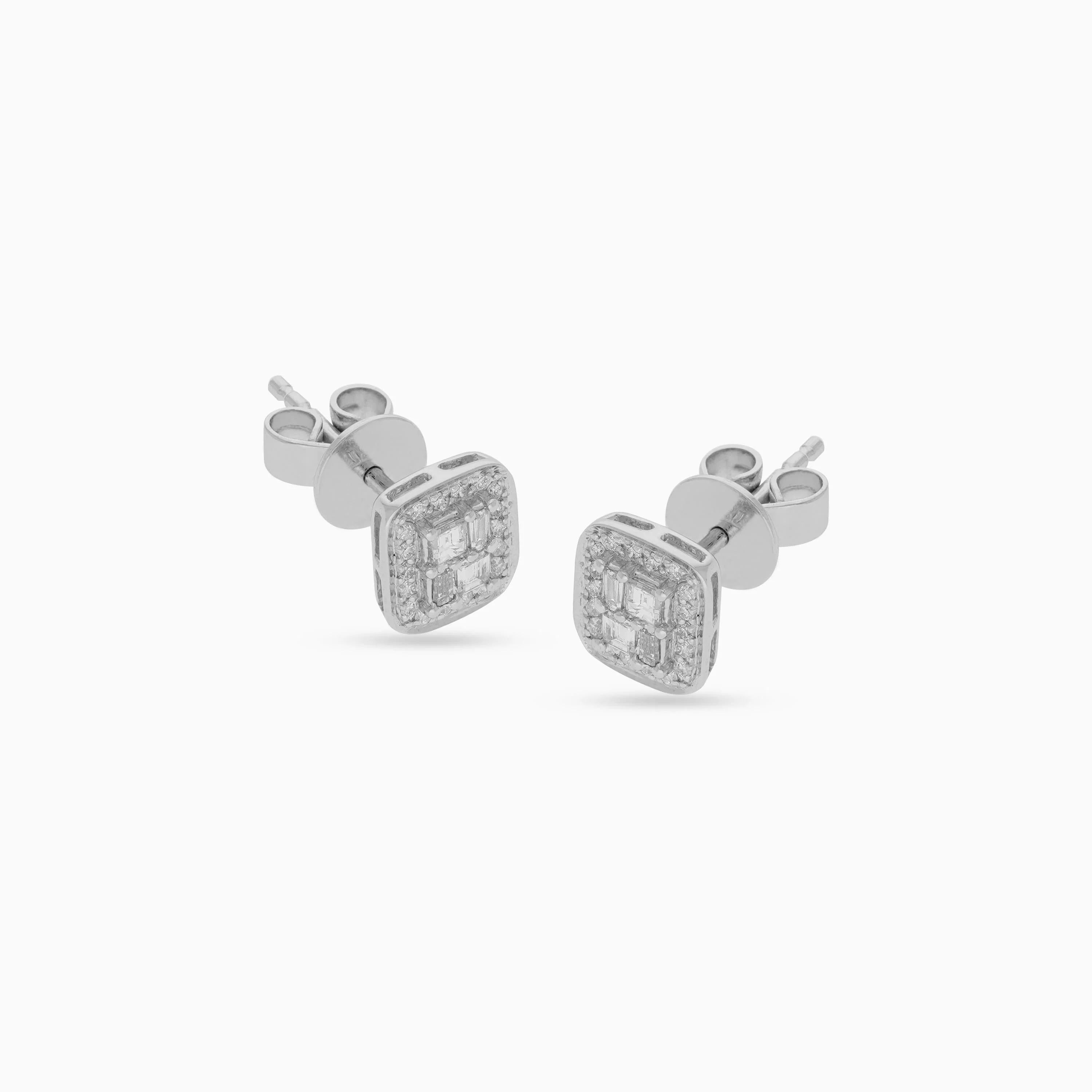 18K WHITE GOLD EARRINGS DECORATED WITH NATURAL DIAMOND STONES - FROM CARRE COLLECTION - Image 3