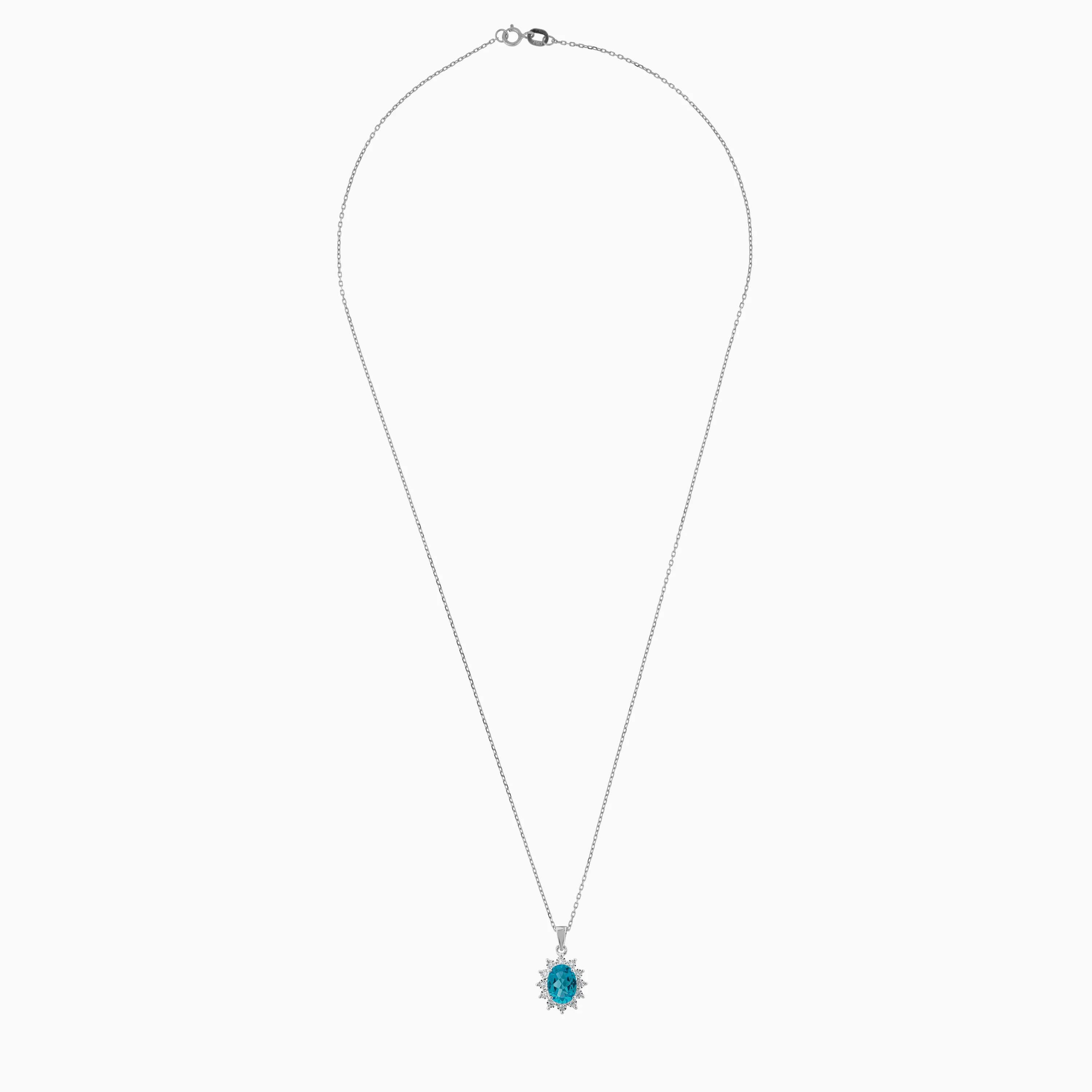 18K White Gold Necklace with Blue Topaz and Diamonds | Diana Collection - Image 3