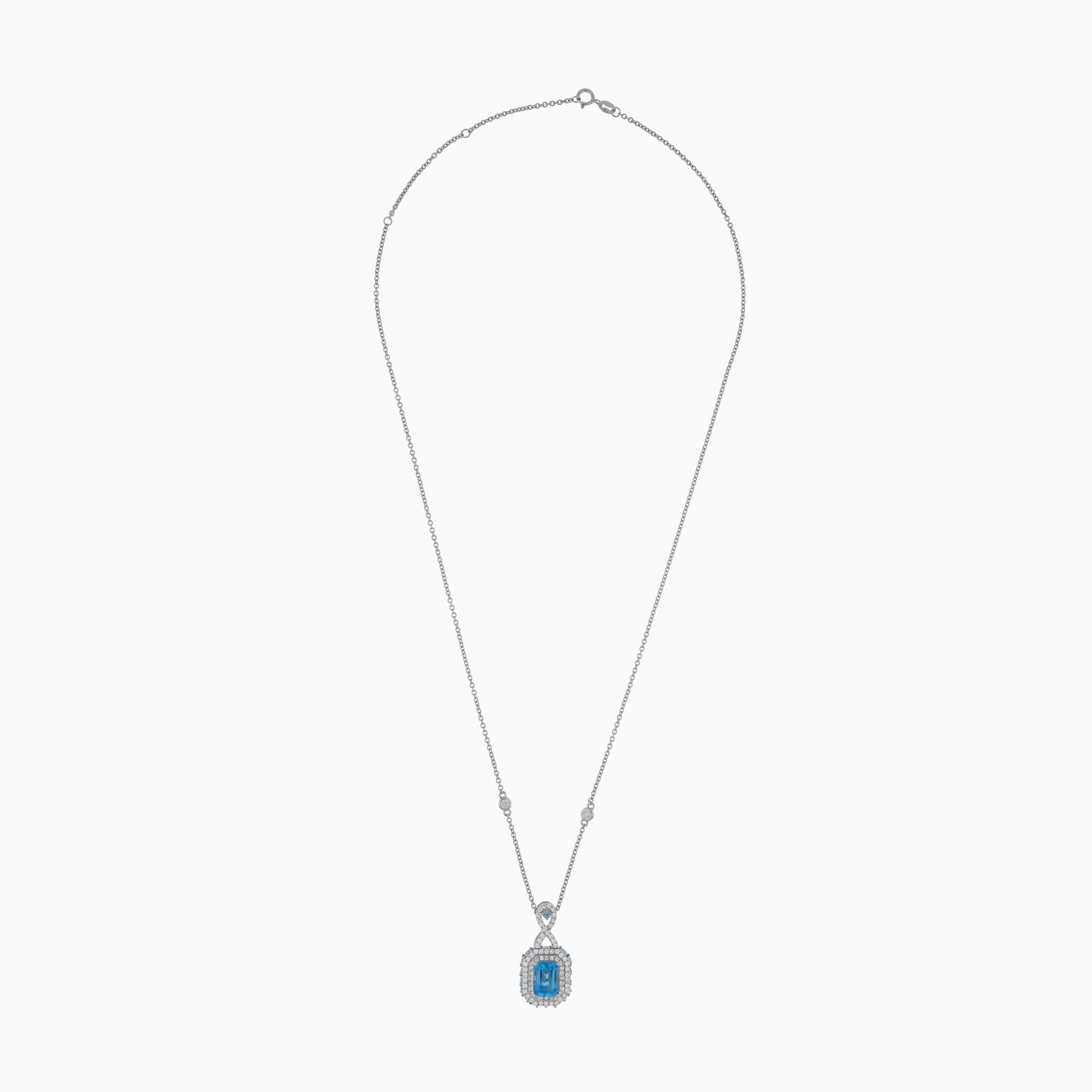 18K White Gold Necklace with Blue Topaz and Diamonds – Vida Collection - Image 3