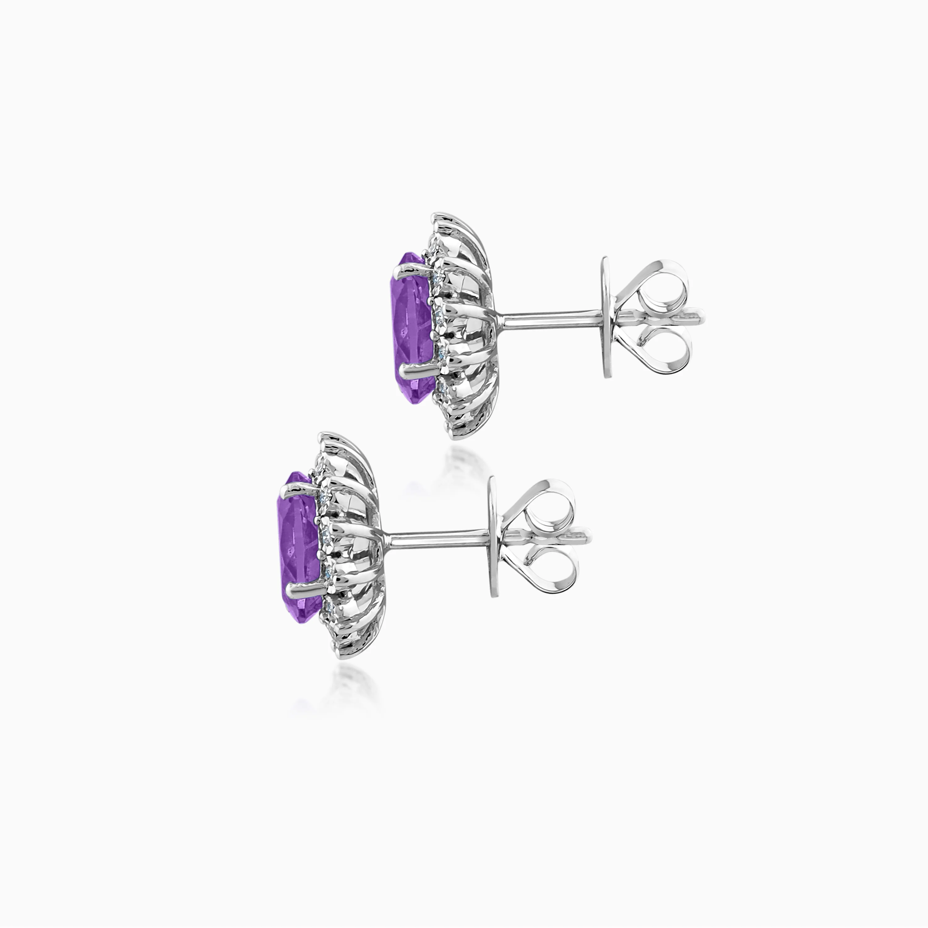 18k White Gold Earrings with Natural Diamonds and Amethyst | Diana Collection - Image 3