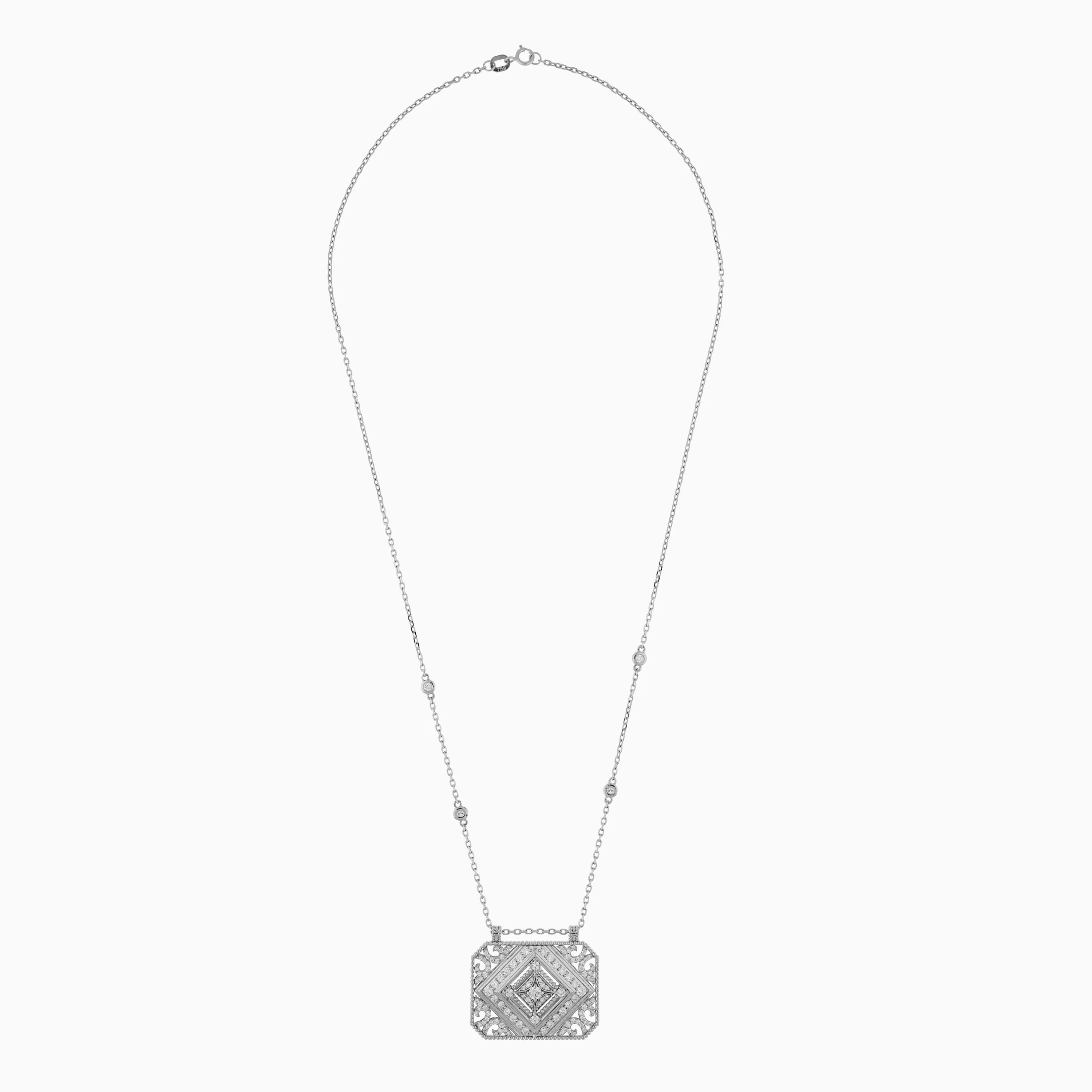 18k White Gold Necklace with Natural Diamond Stones -  Shnaf Diamond Collection - Image 3