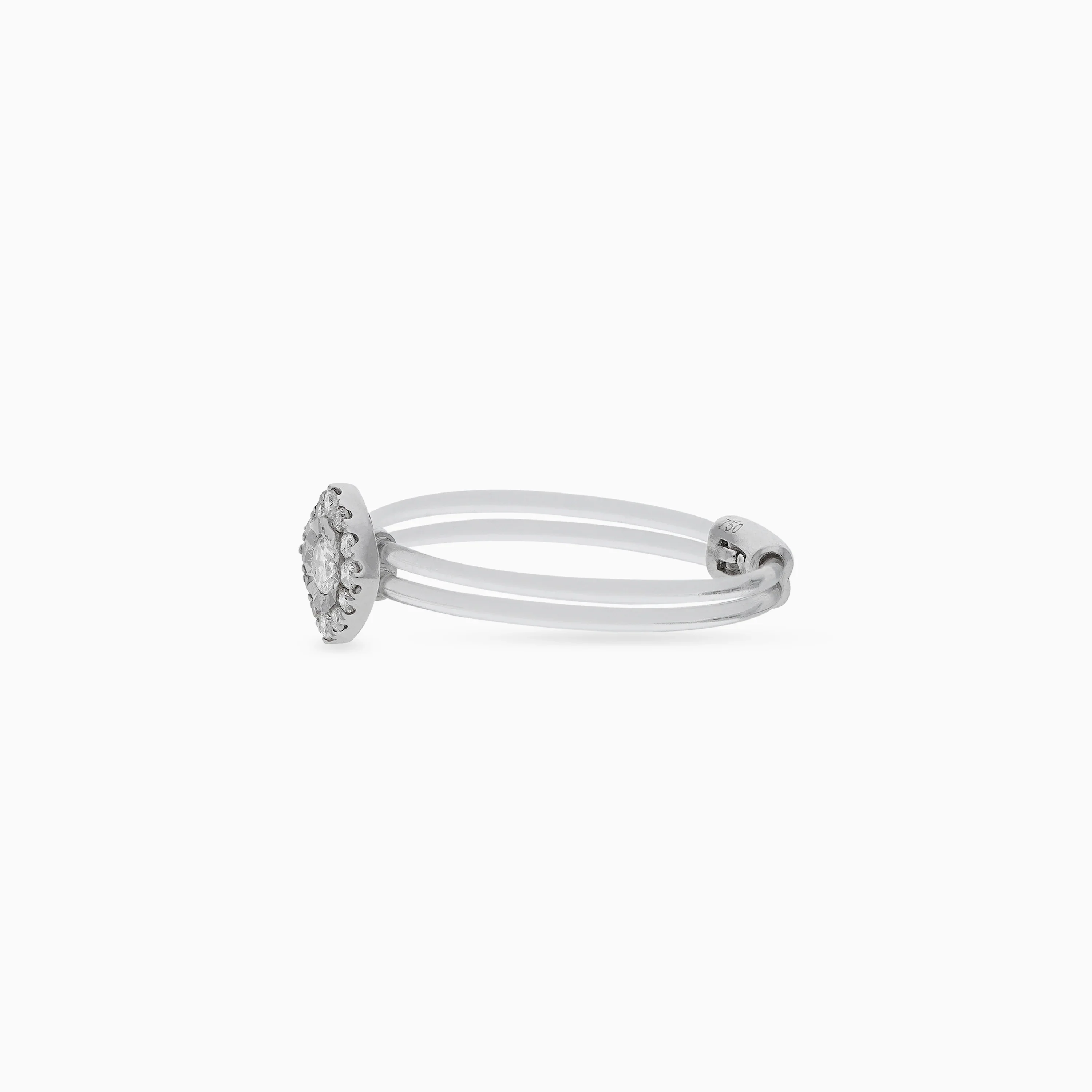 18K White Gold Ring with Fish Thread Band & Natural Diamonds – Floats Collection - Image 4