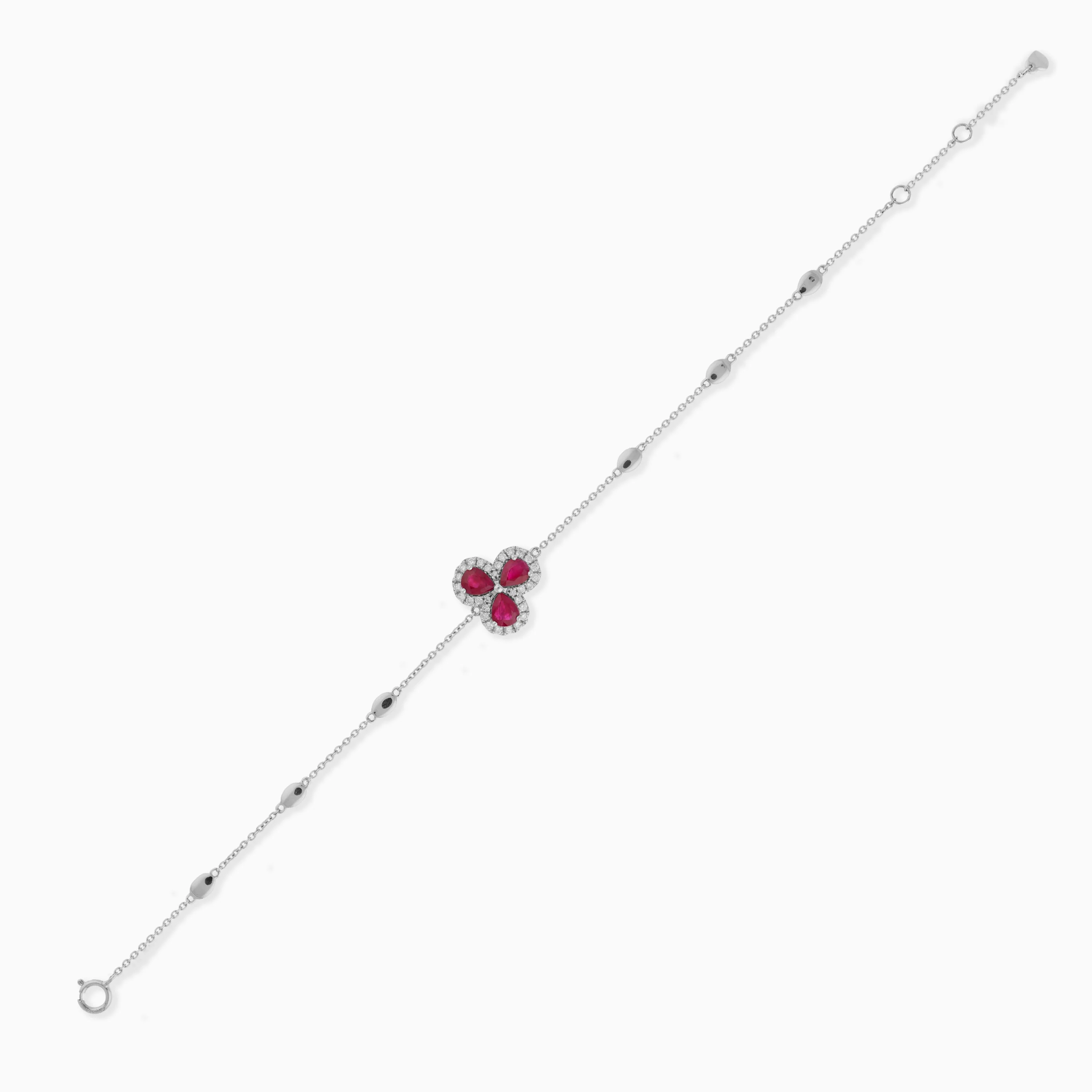 18k White Gold Bracelet with Diamonds and Ruby Stones - Image 3