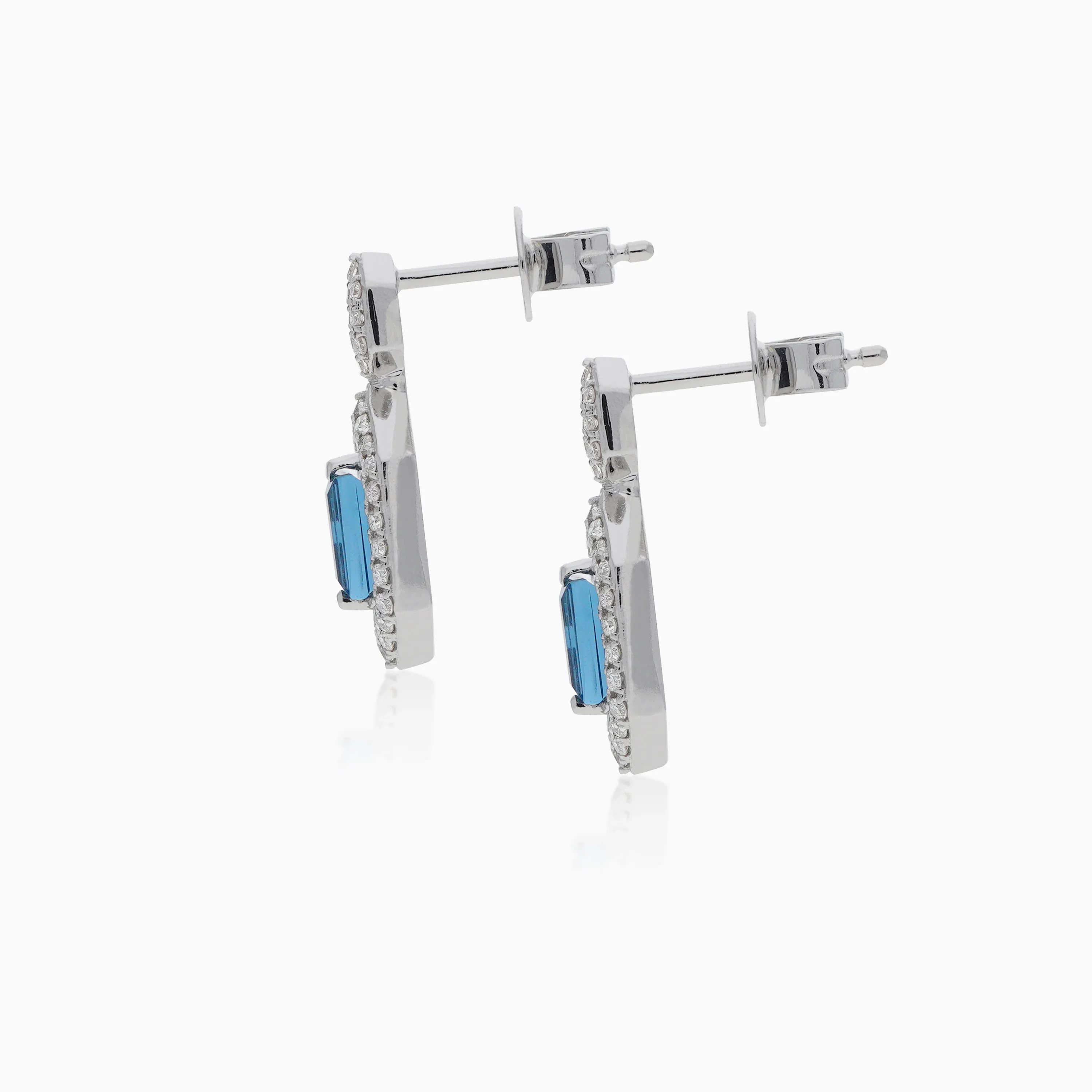 18K White Gold Diamond & Topaz Earrings - Rabiya Collection - Image 3