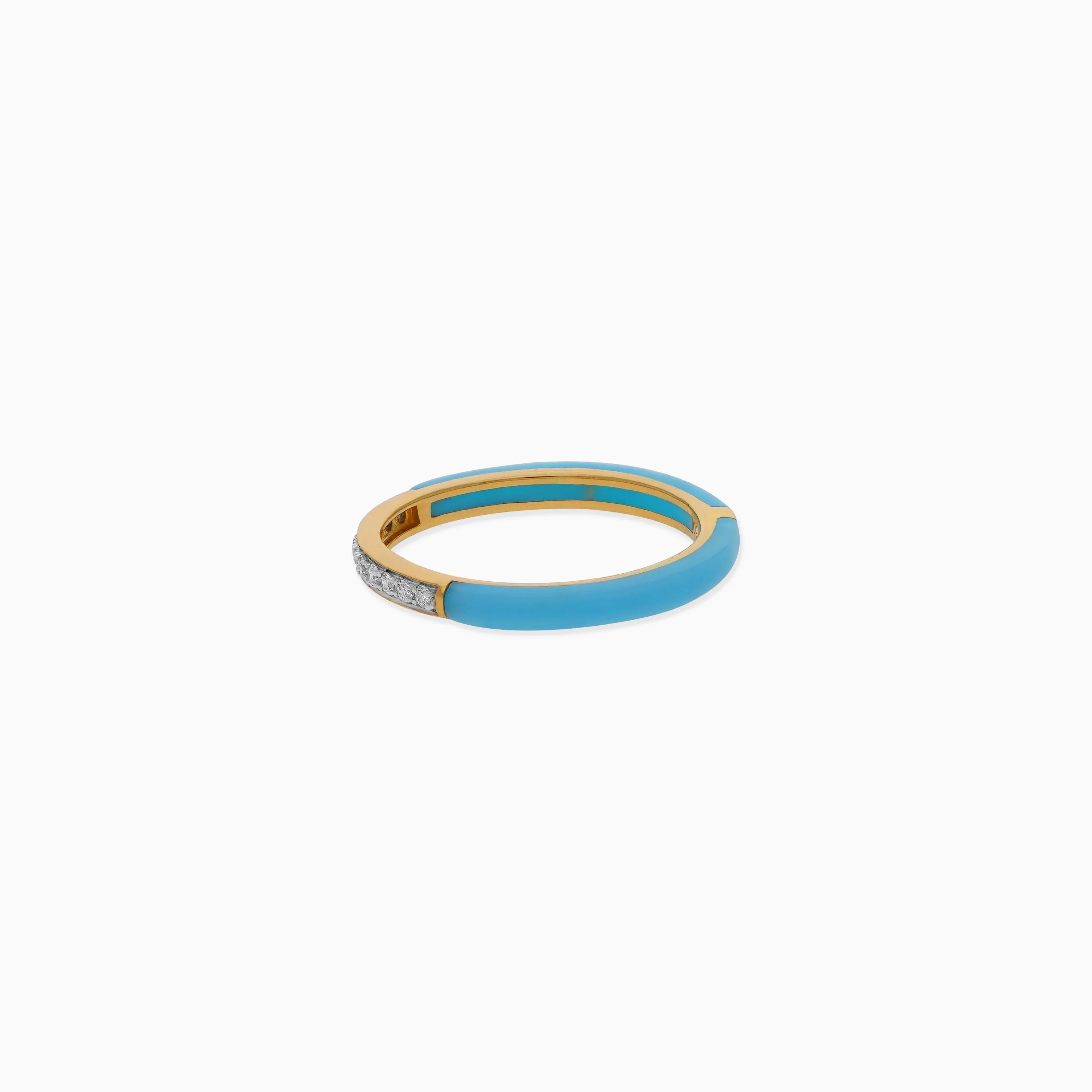 18k Yellow Gold Ring with Natural Diamonds & Turquoise Ceramic | Alwan Collection - Image 3