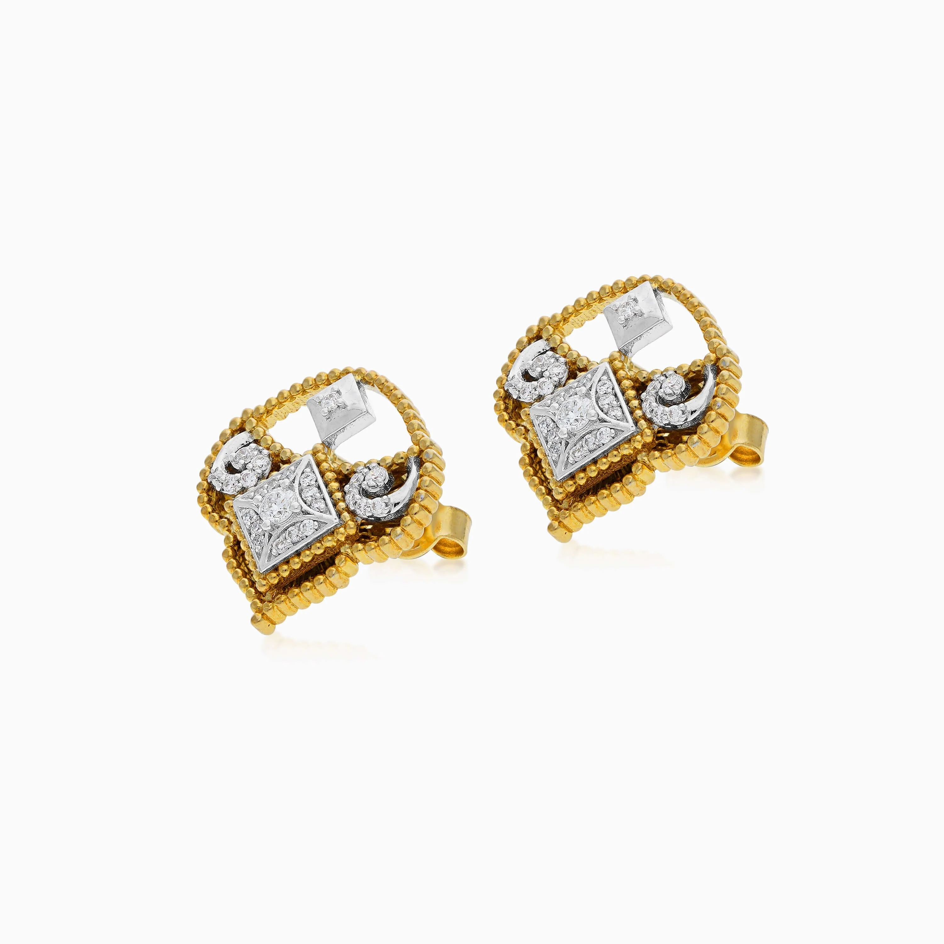 18k Yellow  and white Gold Diamond-Studded Earrings I Shnaf Collection - Image 3