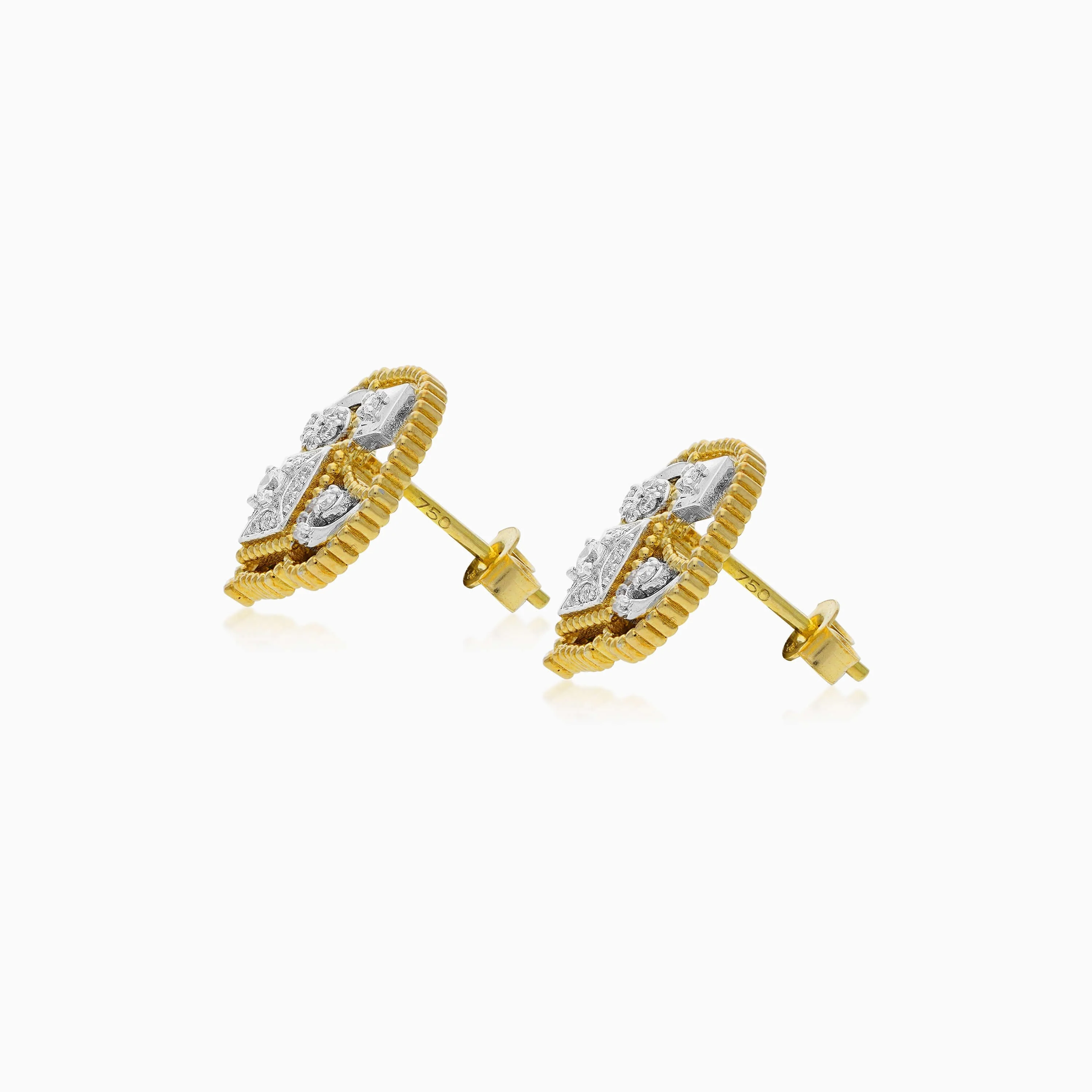 18k Yellow  and white Gold Diamond-Studded Earrings I Shnaf Collection - Image 4