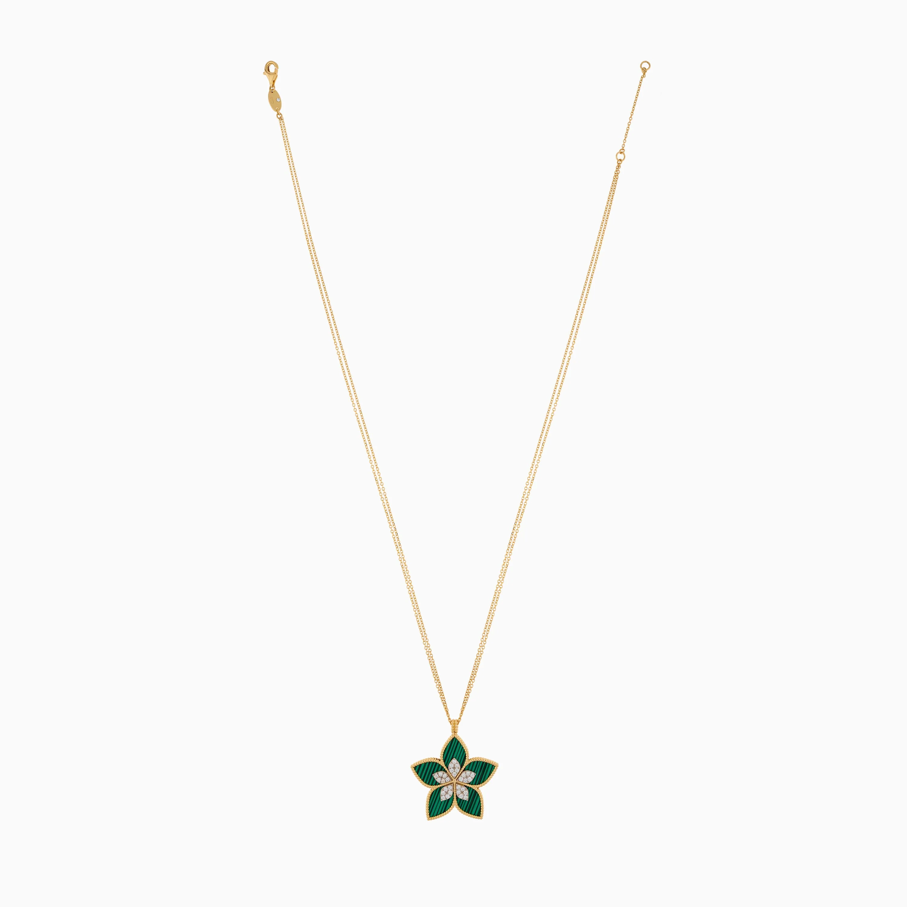 18K YELLOW GOLD NECKLACE WITH  MALACHITE PENDANT AND NATURAL DIAMOND STONES - Image 3