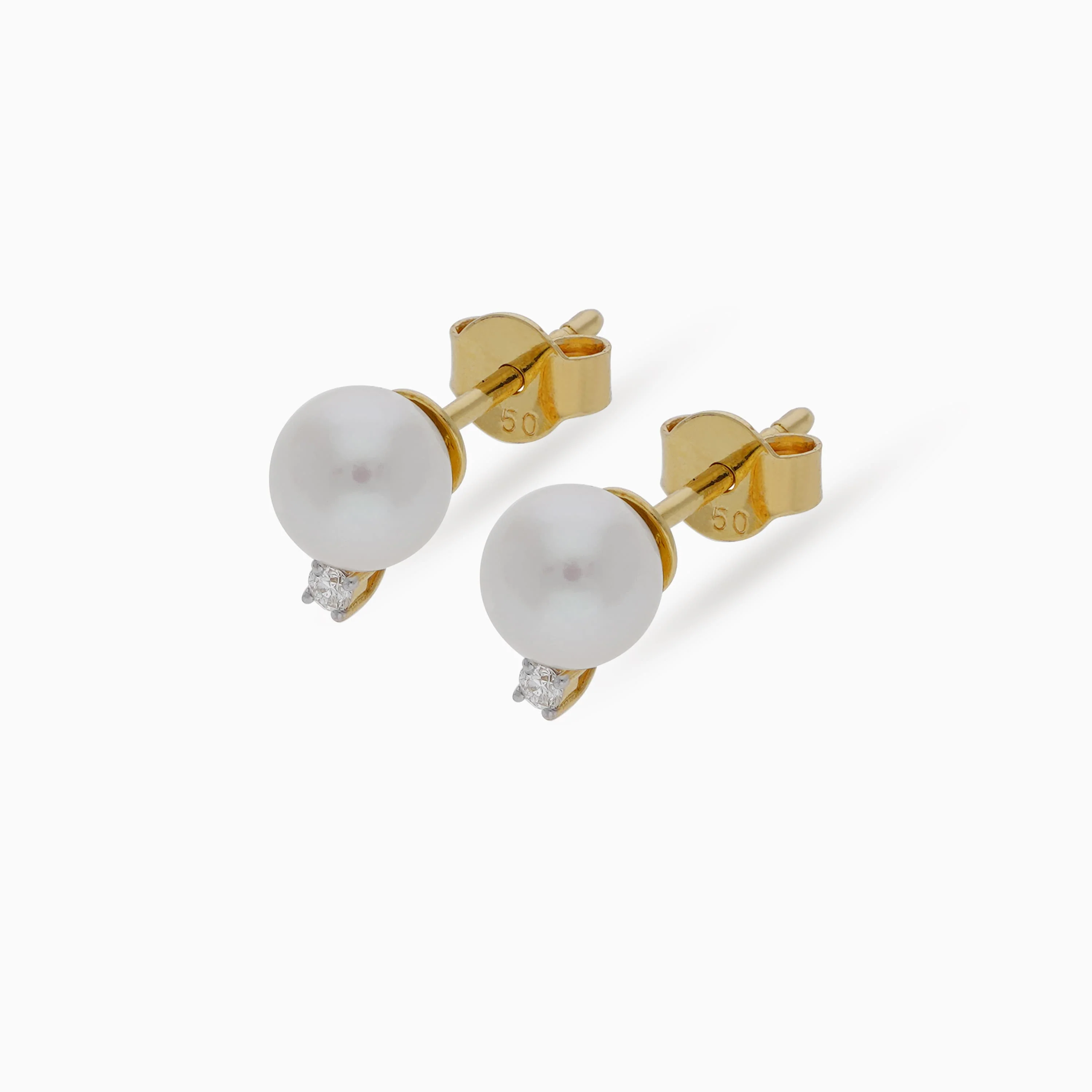 18K YELLOW GOLD PEARL EARRING WITH NATURAL DIAMOND - Image 3