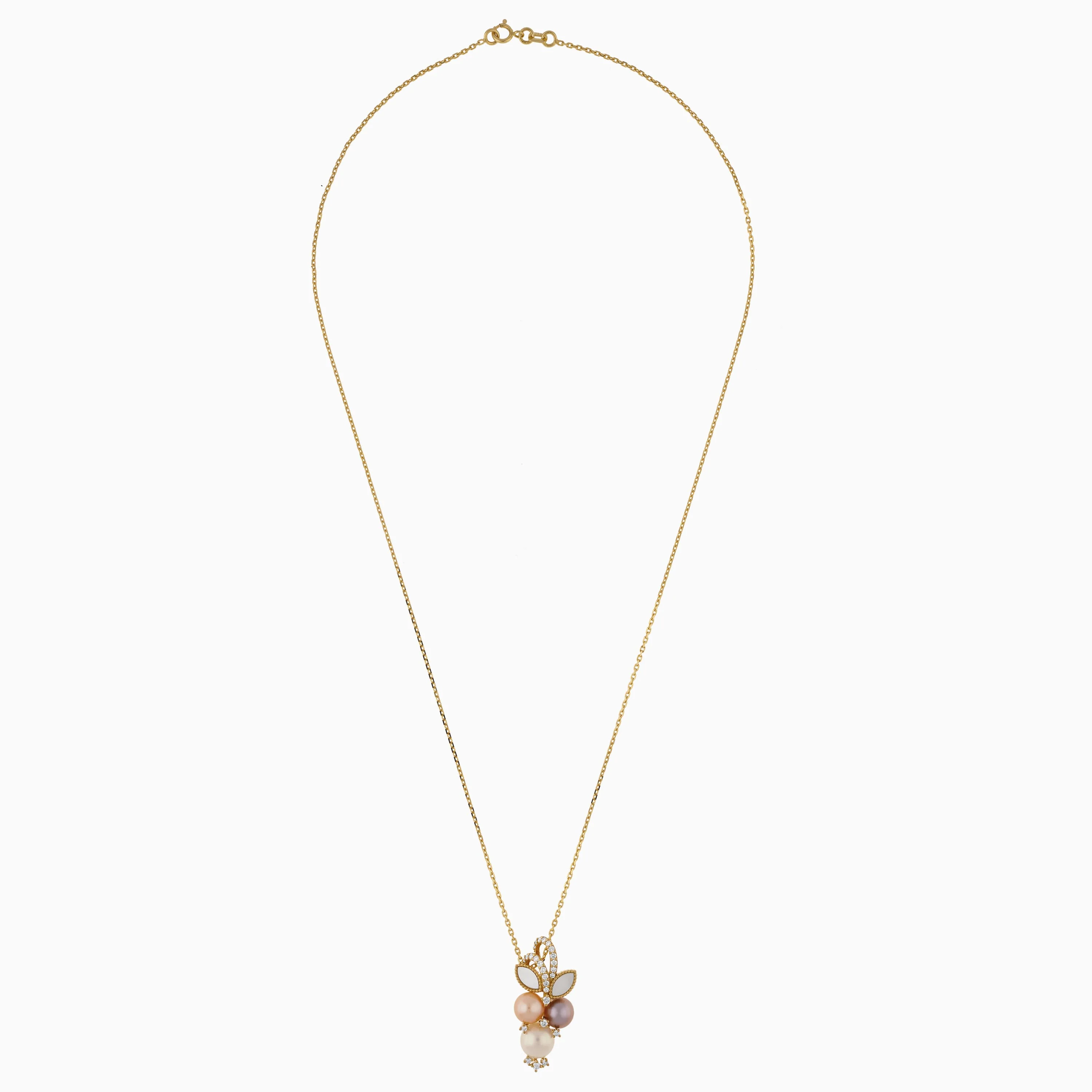 18k Yellow Gold Necklace with Natural Diamonds, Pearls and Mother of Pearl | Danah Diamond Collection - Image 3
