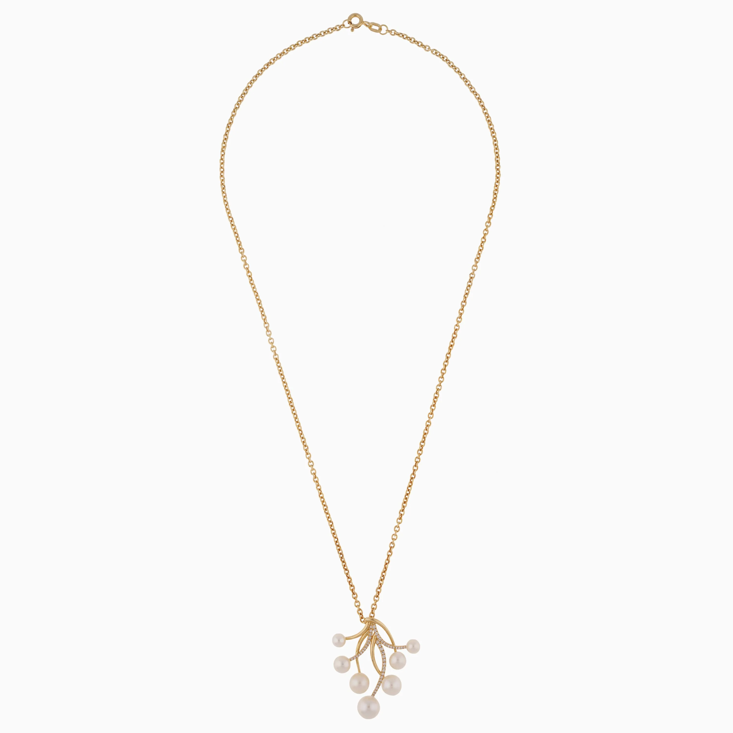 18K YELLOW GOLD NECKLACE WITH DIAMOND AND PEARL - Image 2