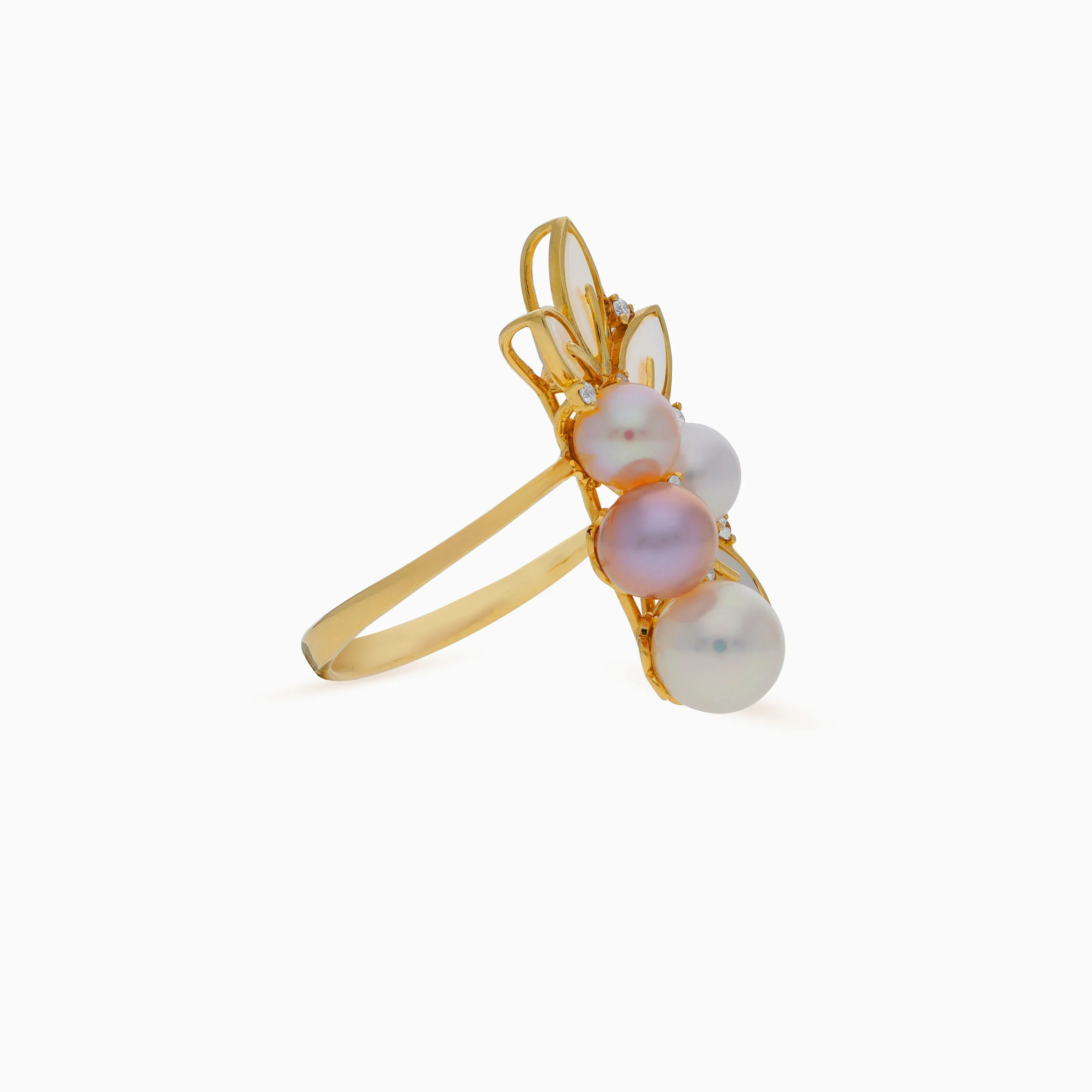 18k Yellow Gold Ring with Diamonds and Pearls | Danah Diamond Collection - Image 3