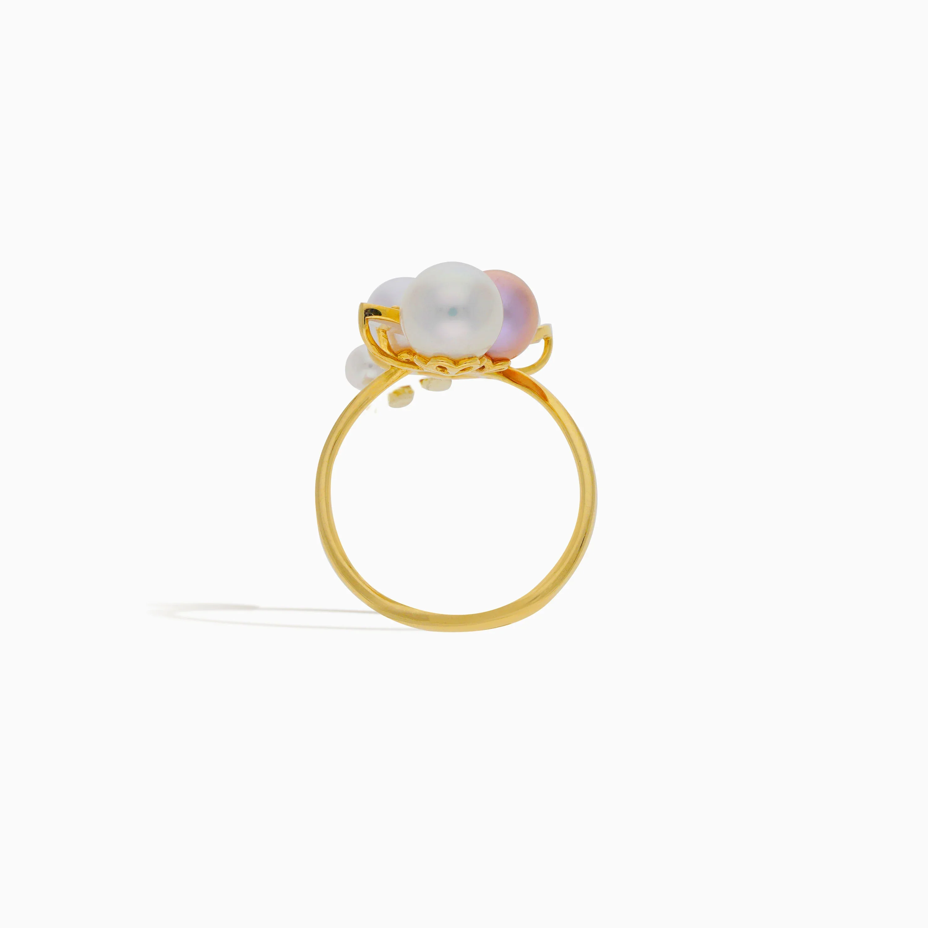 18k Yellow Gold Ring with Diamonds and Pearls | Danah Diamond Collection - Image 4