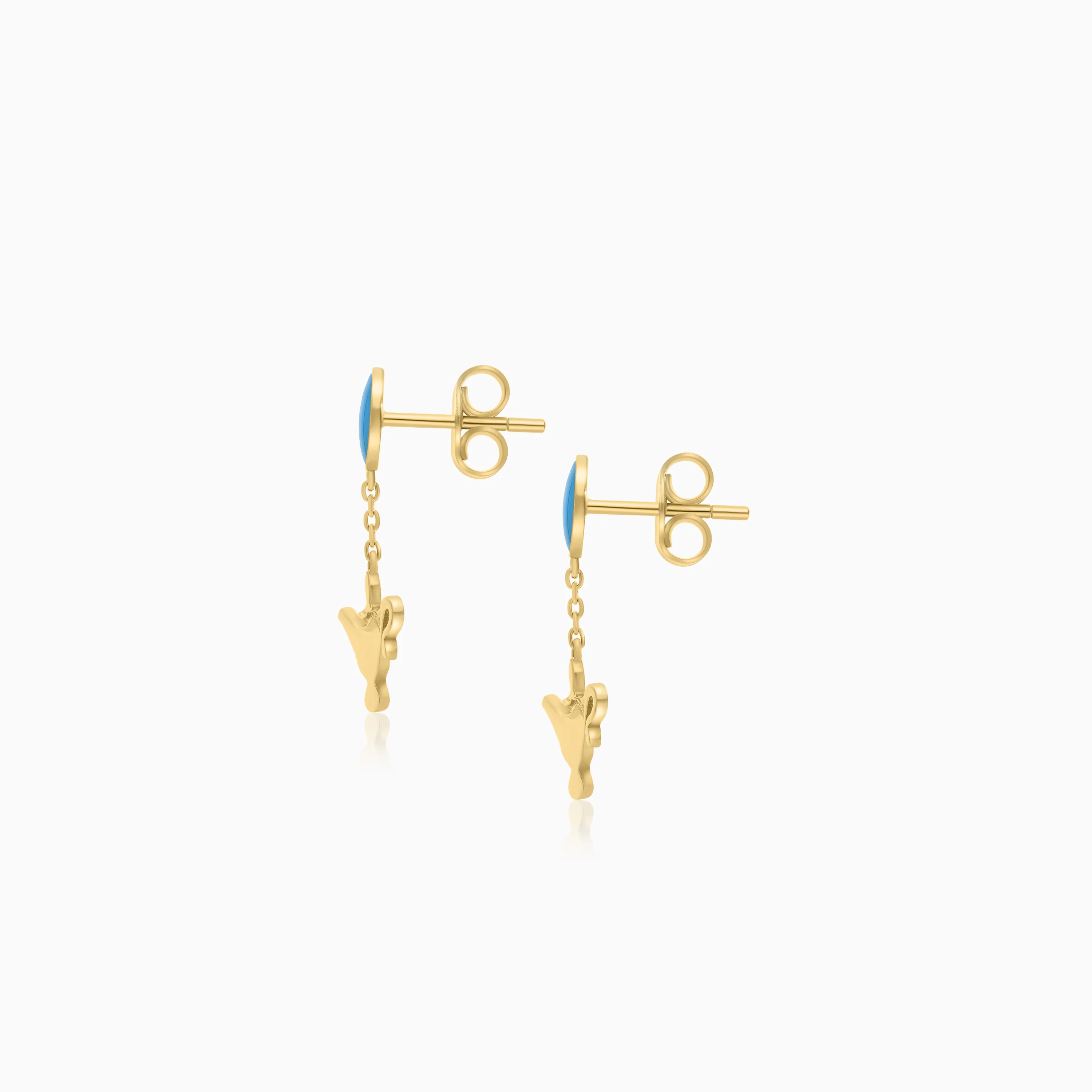 Disney Aladdin Genie Lamp Earrings in 18k Yellow Gold with Turquoise Enamelling | Disney Collection - Image 2