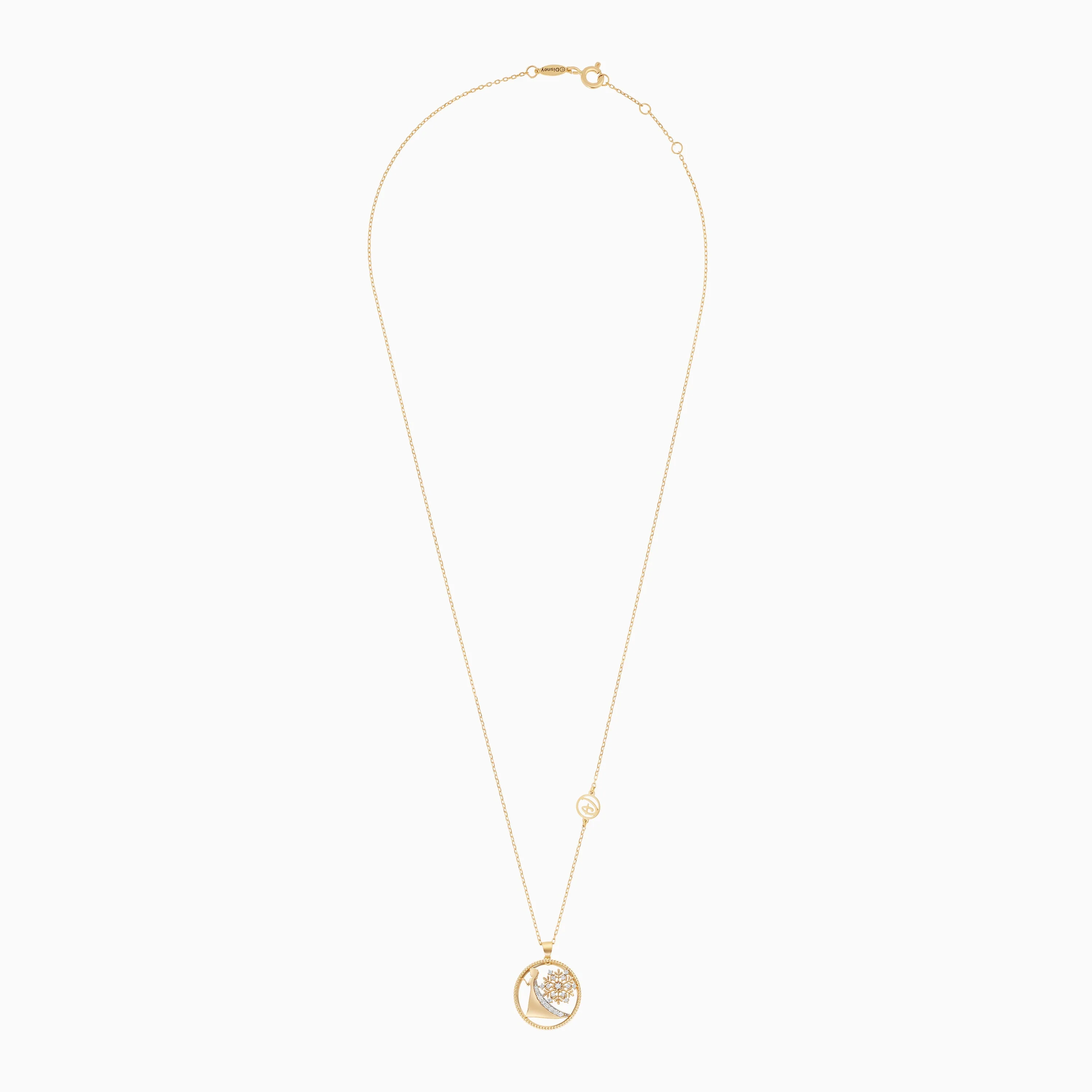 Disney Frozen- Elsa & Snowflake Necklace in 18k Yellow Gold with Diamonds | Disney Collection - Image 2