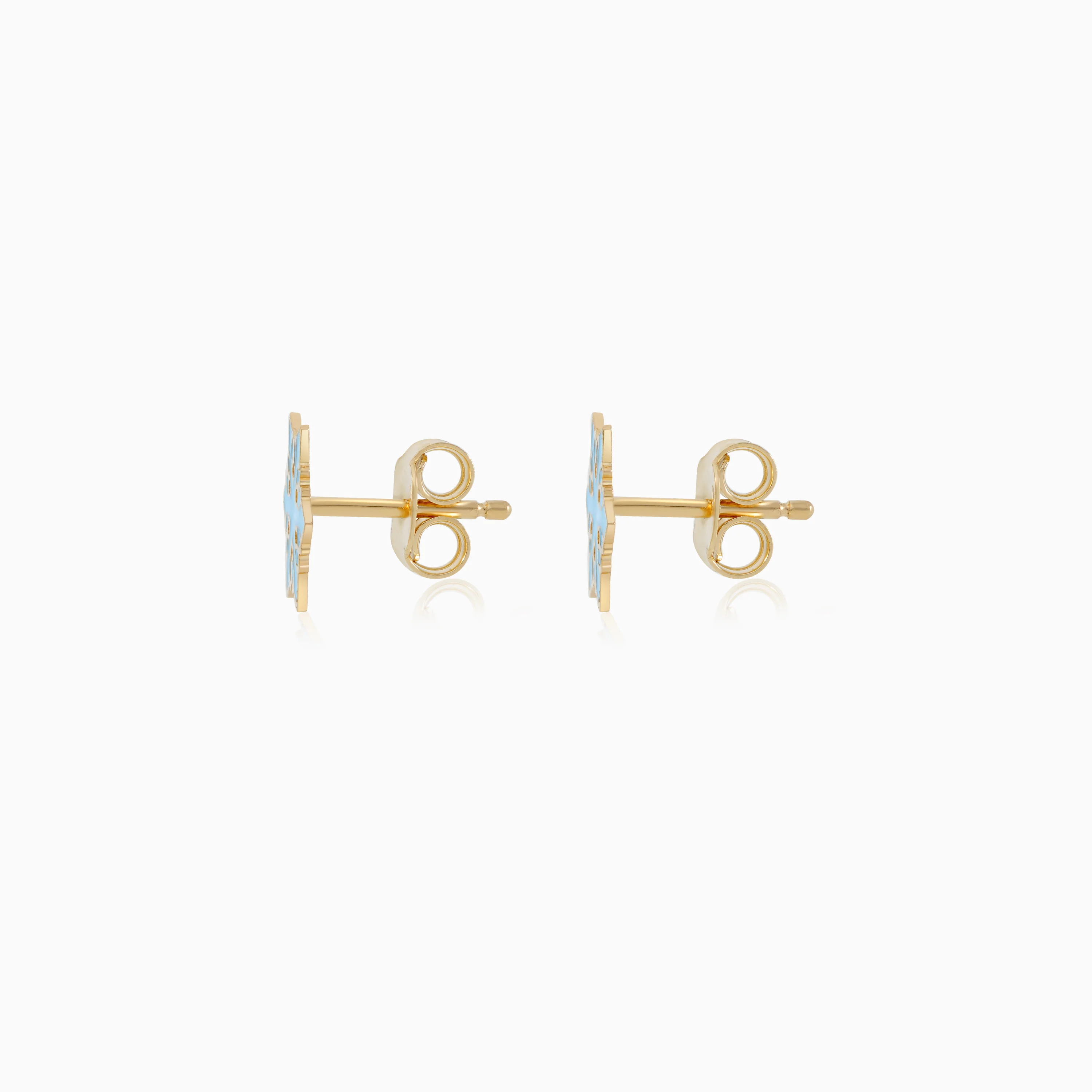 18k Yellow Gold Snowflake Earrings with Turquoise Enamel for Kids | Disney Collection - Image 3